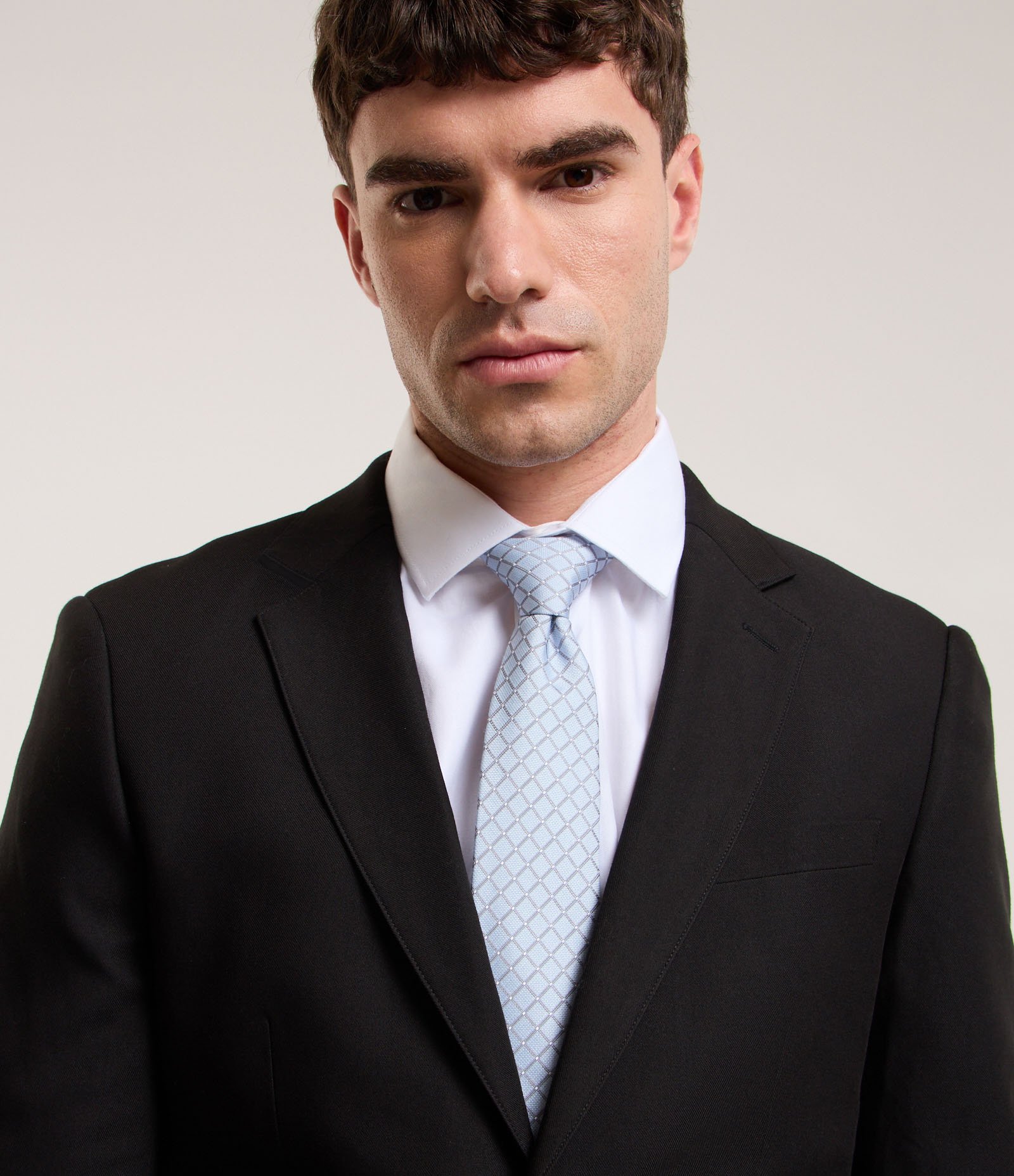 Gravata Regular Acetinada com Estampa de Losangos Azul 4