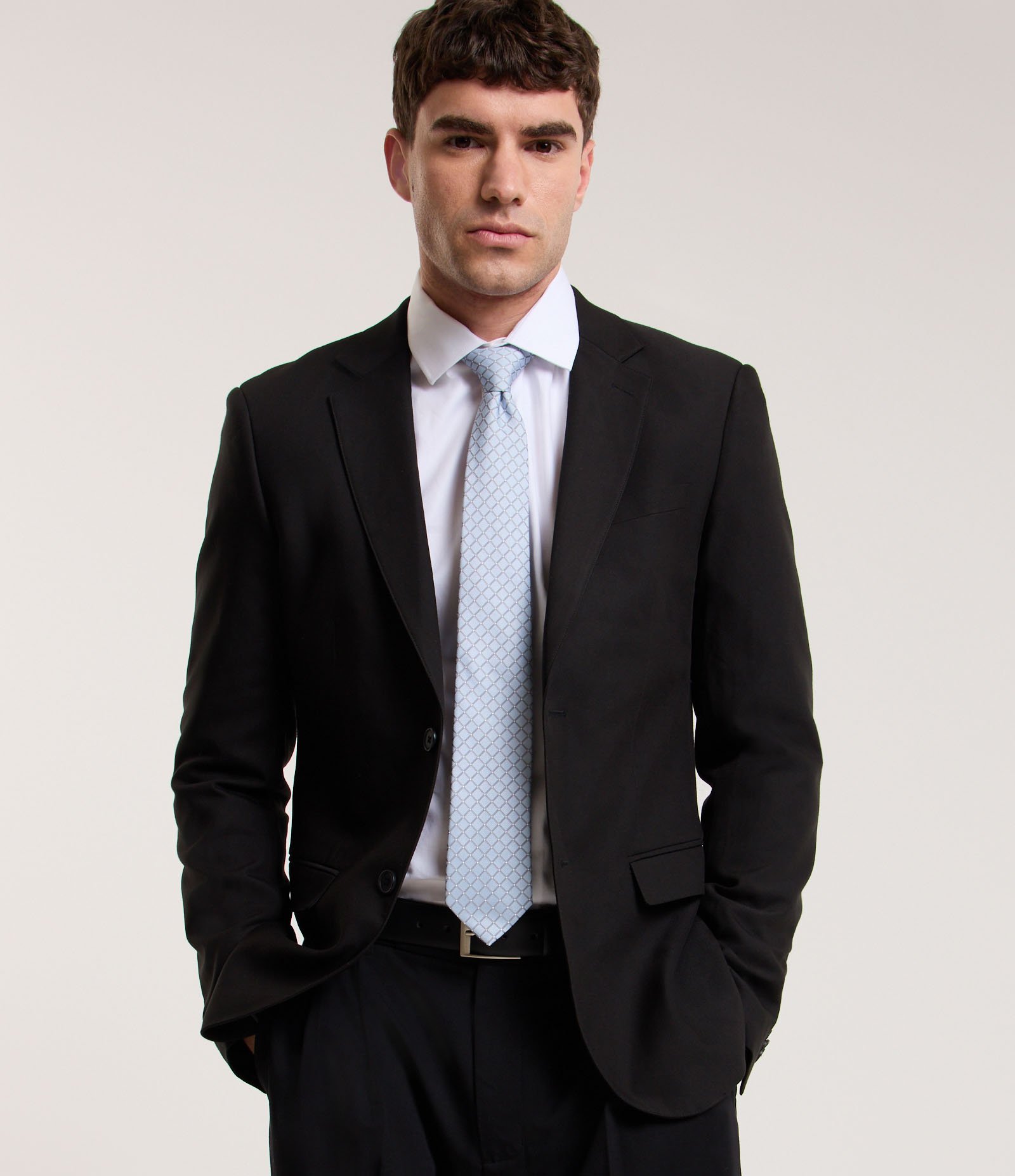 Gravata Regular Acetinada com Estampa de Losangos Azul 1