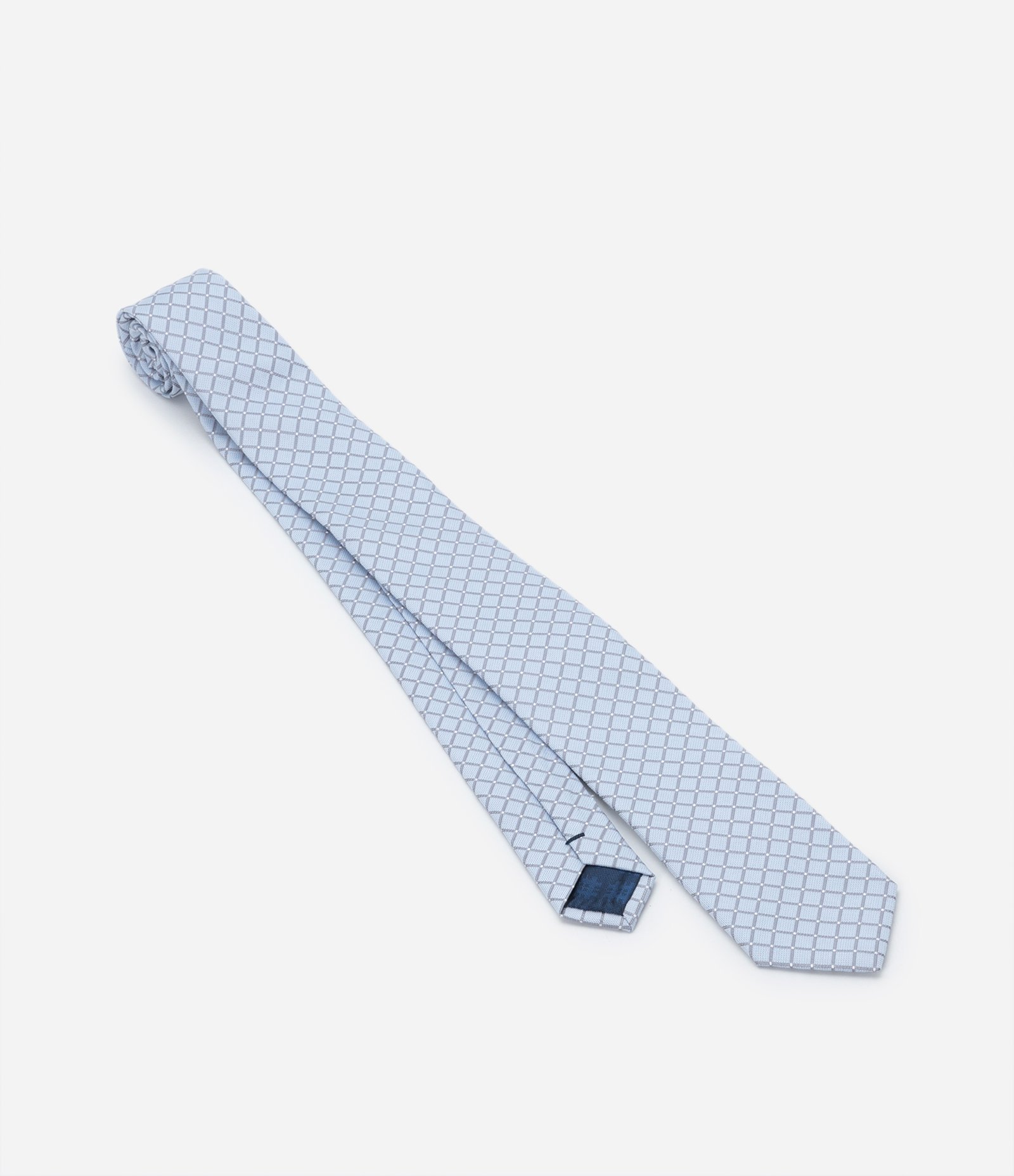Gravata Regular Acetinada com Estampa de Losangos Azul 2