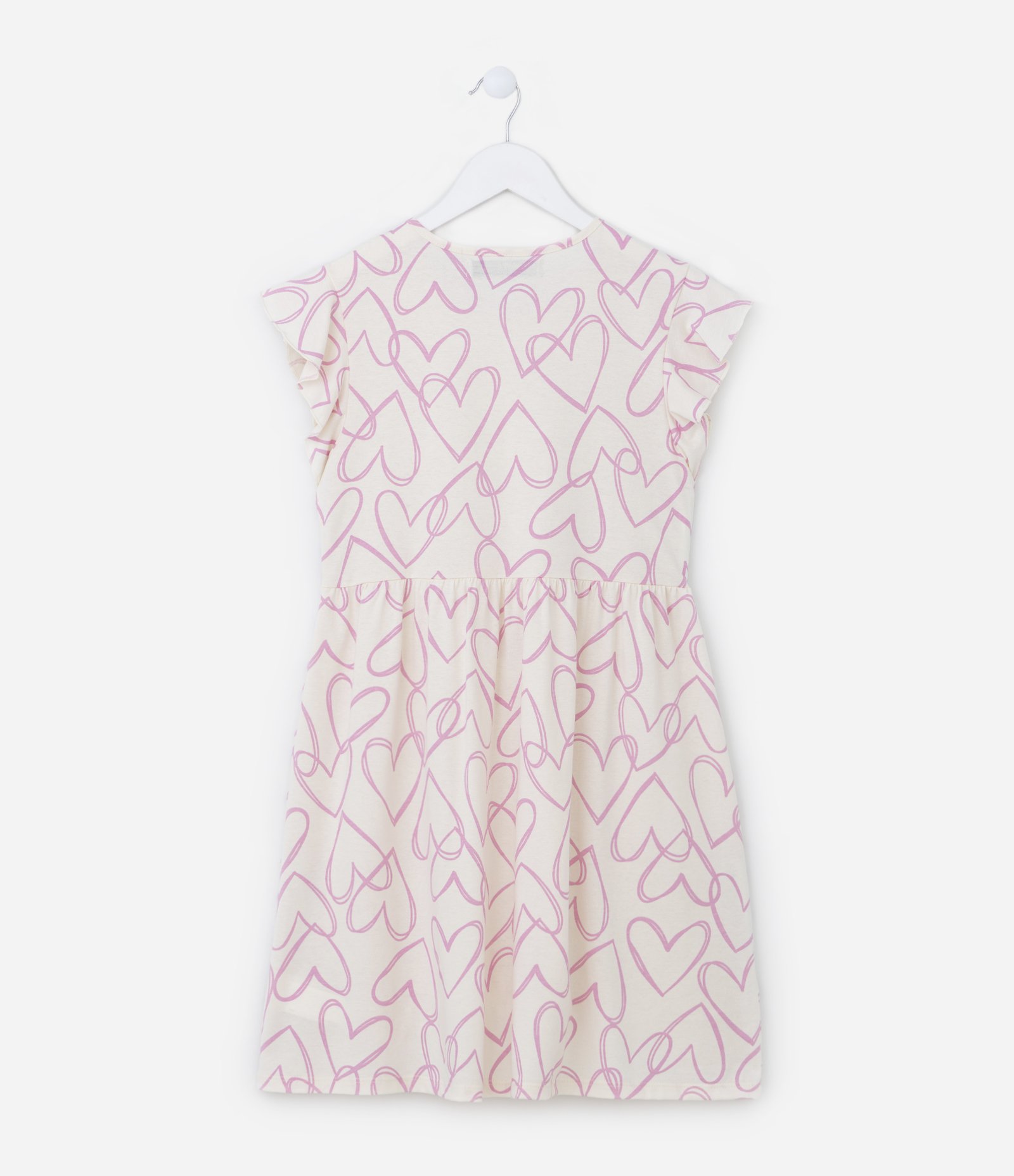 Vestido Infantil com Babadinho e Estampa de Corações - Tam 5 a 14 Anos Bege 2