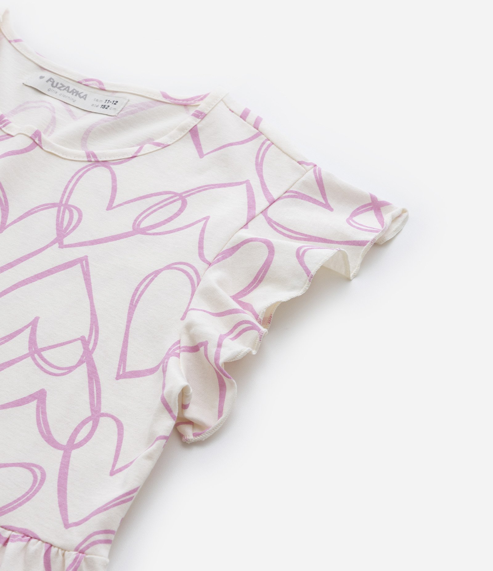 Vestido Infantil com Babadinho e Estampa de Corações - Tam 5 a 14 Anos Bege 4