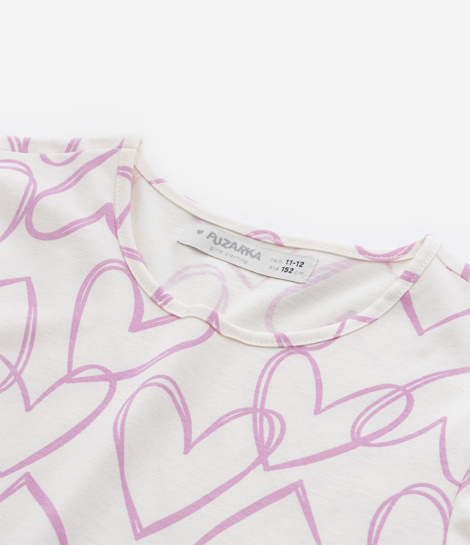 Vestido Infantil com Babadinho e Estampa de Corações - Tam 5 a 14 Anos Bege 5