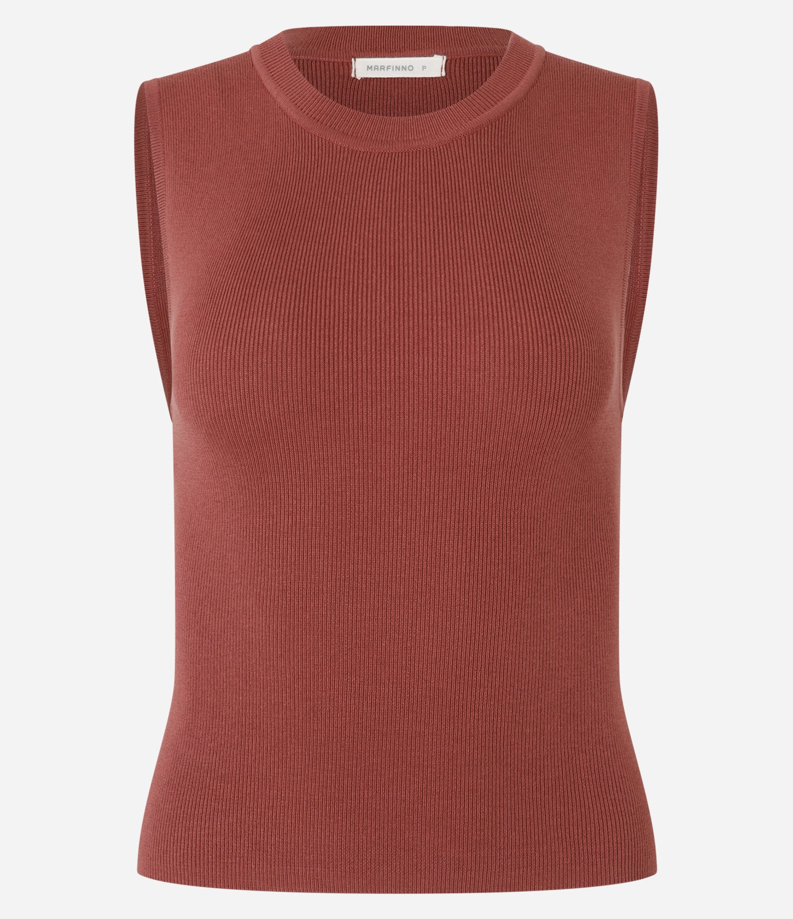 Blusa Sem Manga em Tricô Canelado com Gola Redonda Terracota 5