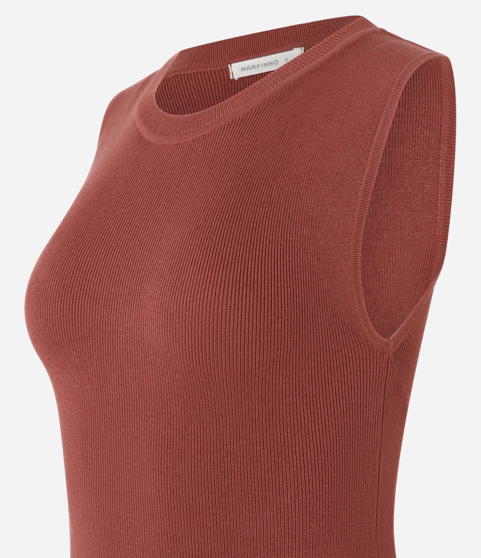 Blusa Sem Manga em Tricô Canelado com Gola Redonda Terracota 6