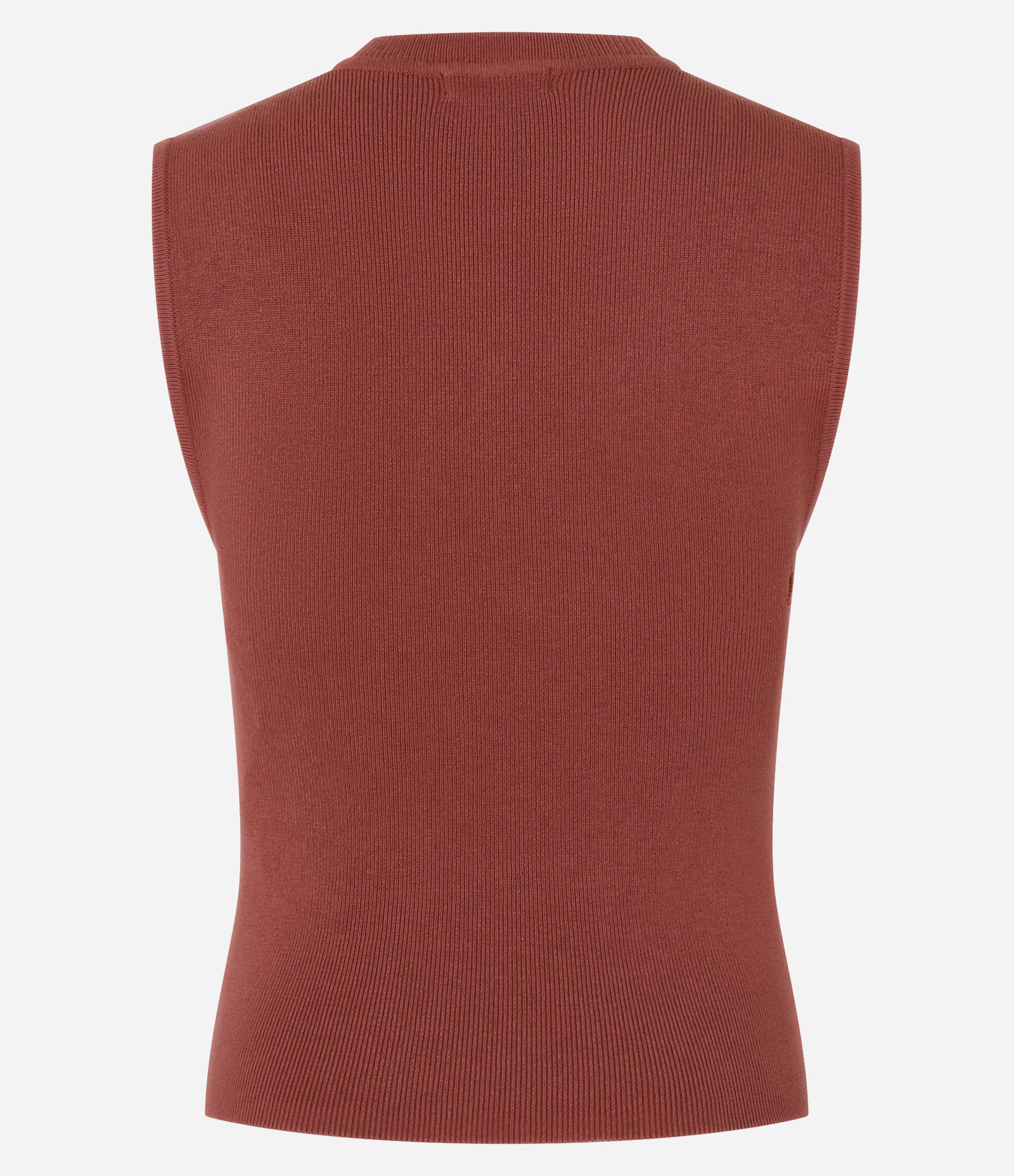 Blusa Sem Manga em Tricô Canelado com Gola Redonda Terracota 7