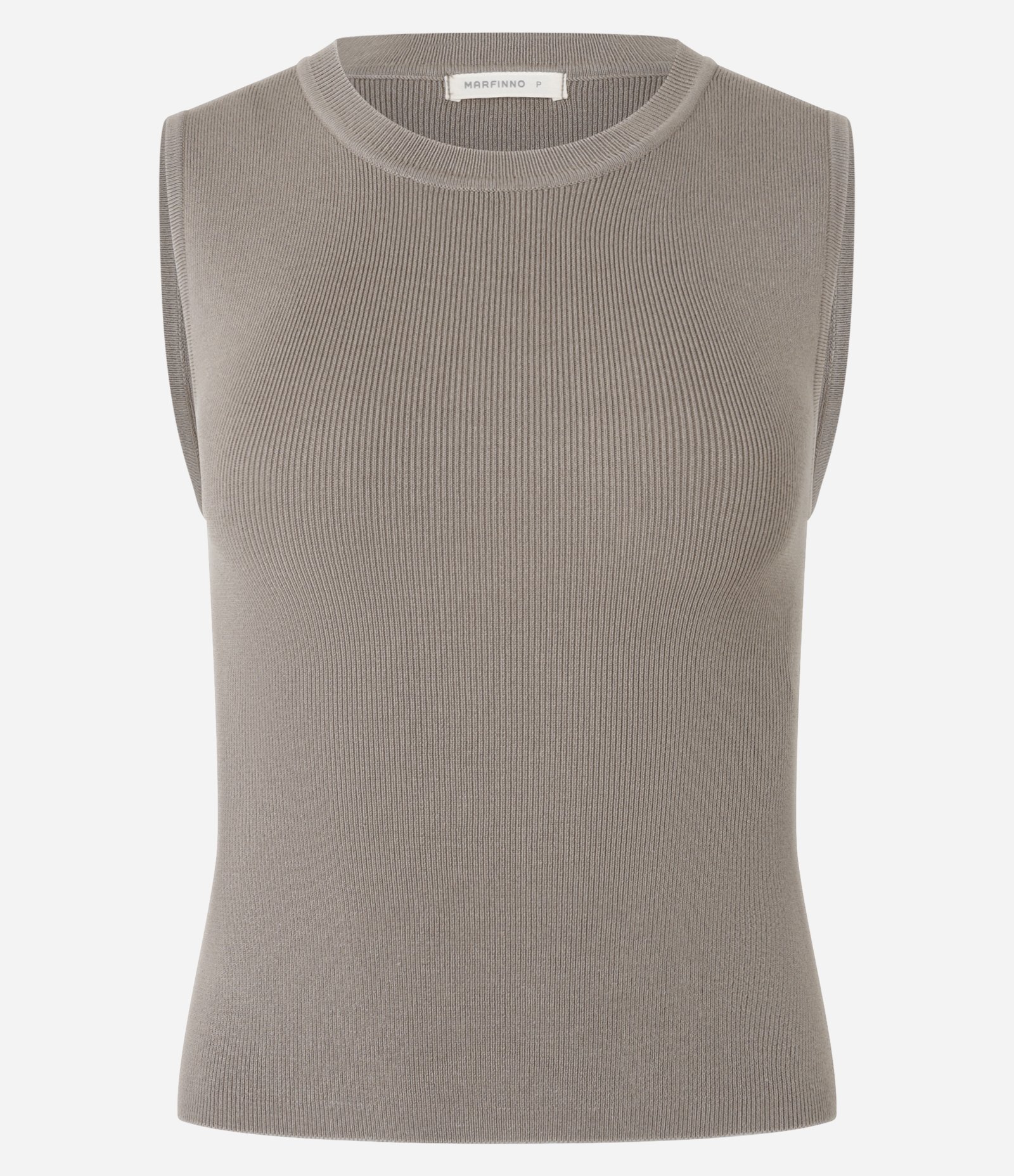 Blusa Sem Manga em Tricô Canelado com Gola Redonda Cinza 5