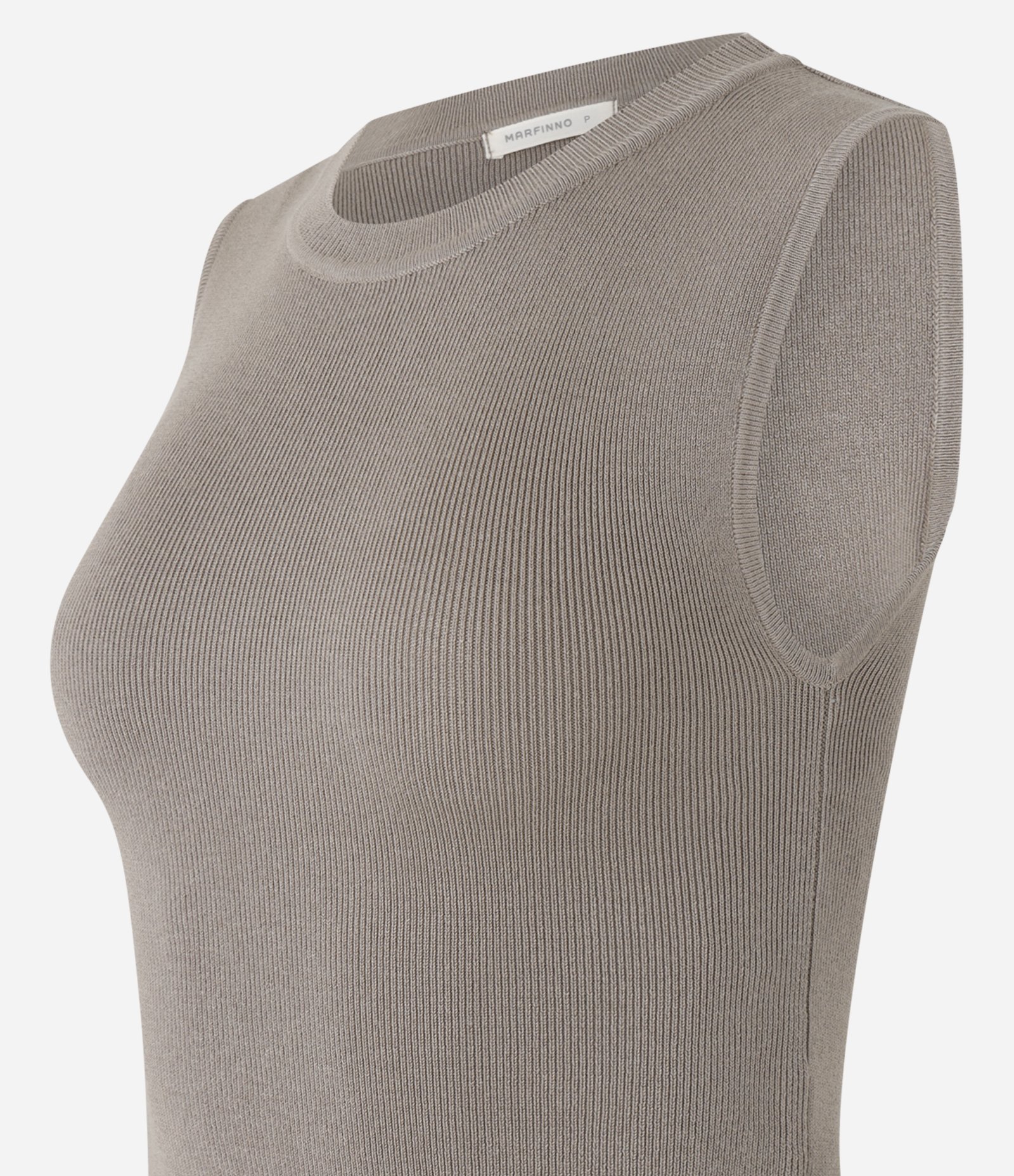 Blusa Sem Manga em Tricô Canelado com Gola Redonda Cinza 6