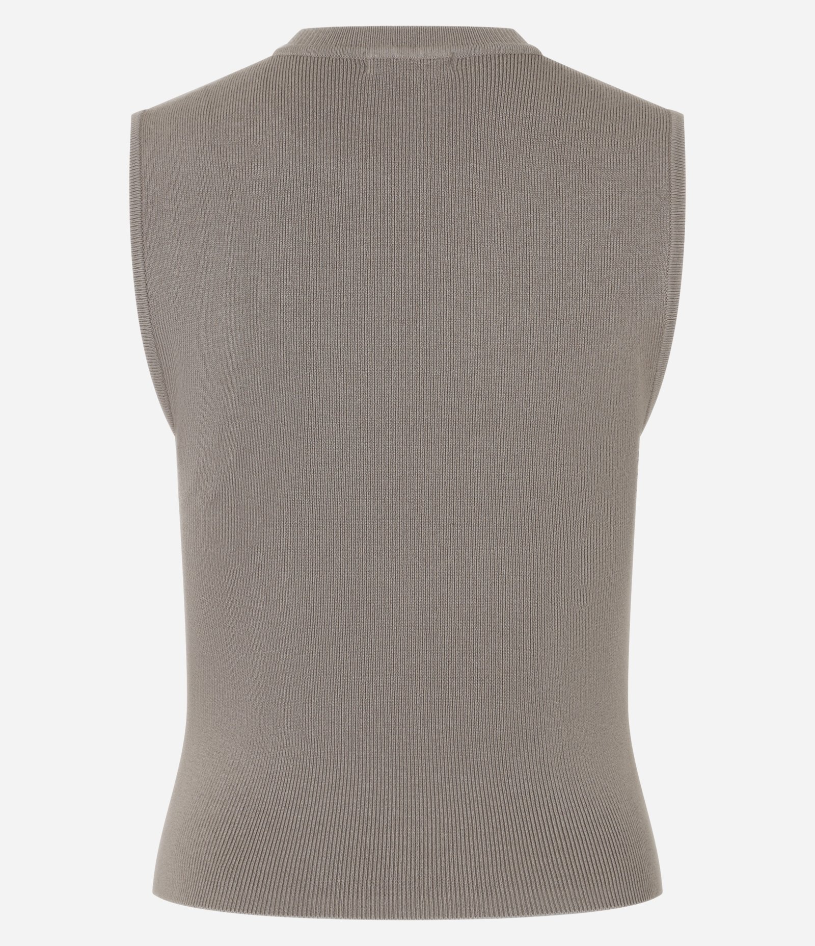Blusa Sem Manga em Tricô Canelado com Gola Redonda Cinza 7