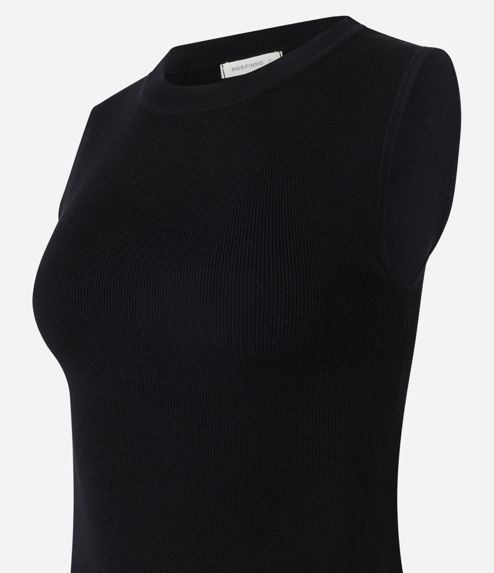 Blusa Sem Manga em Tricô Canelado com Gola Redonda Preto 6