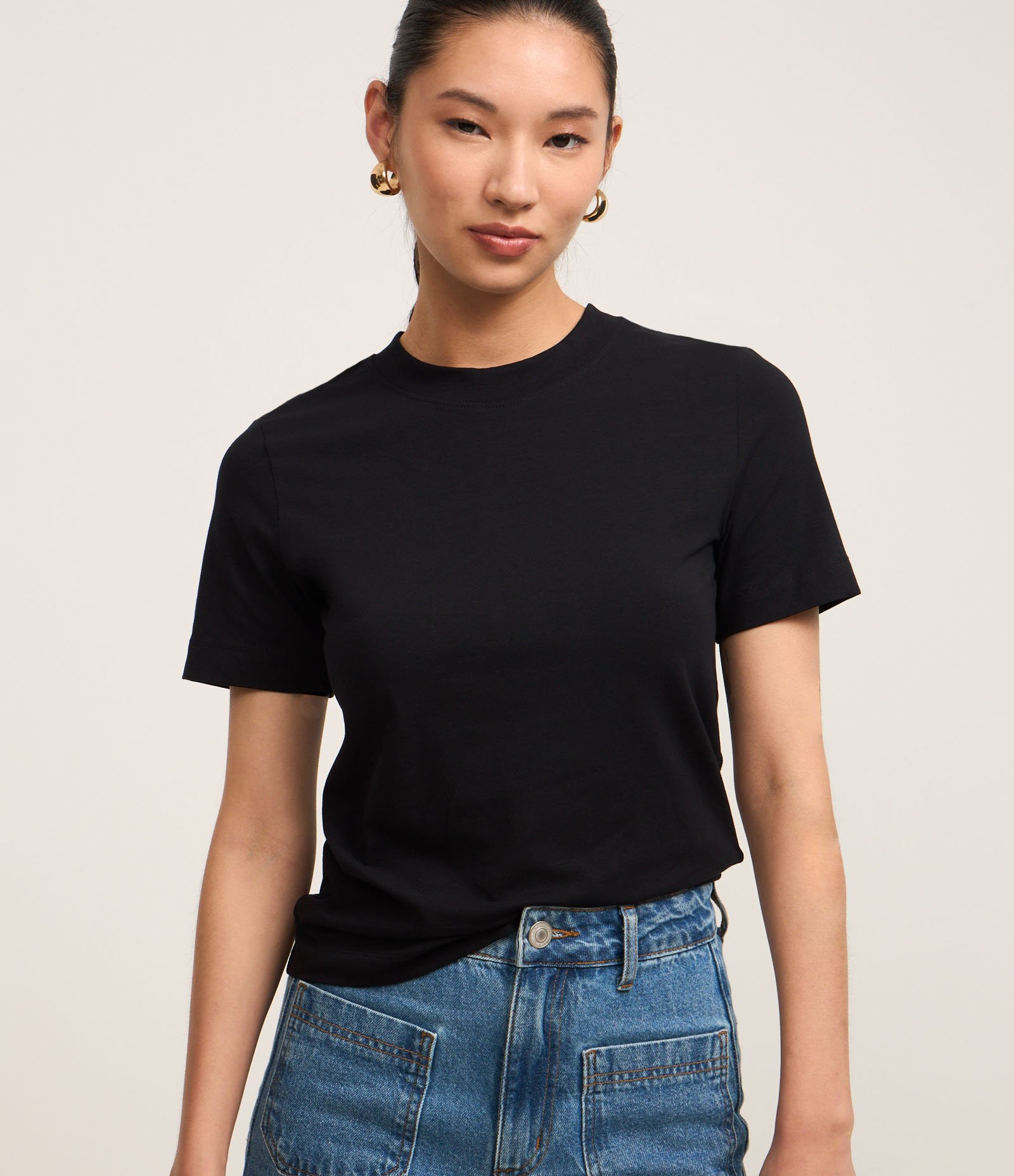 Blusa Básica Justinha em Ribana de Algodão Preto 1