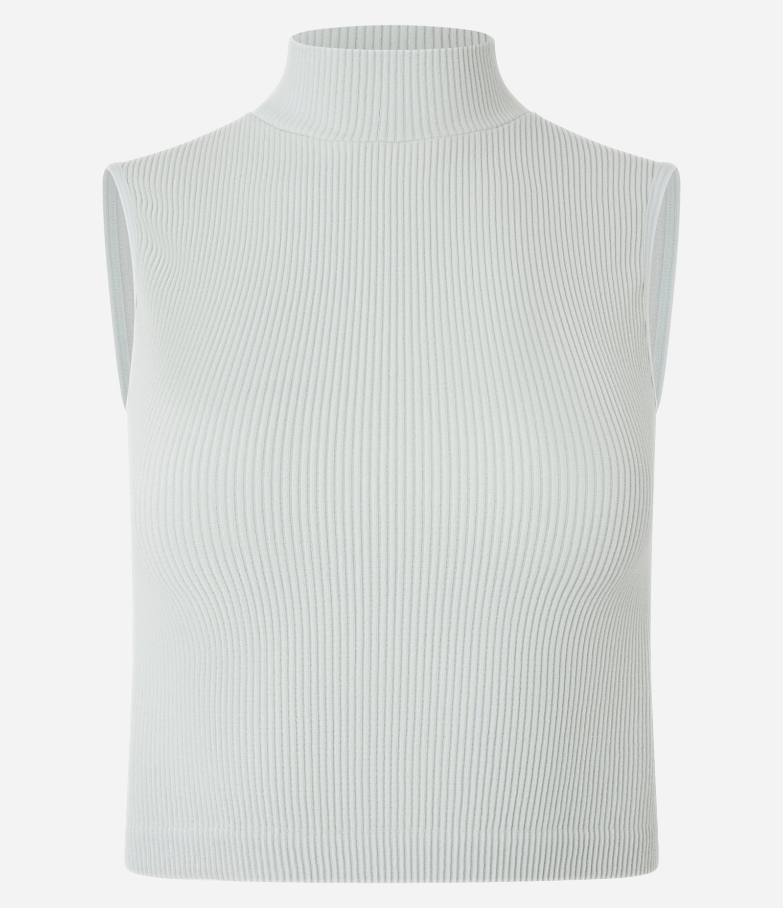 Blusa Regata em Poliamida Canelada Sem Costura e com Golinha Alta Cinza Claro 1