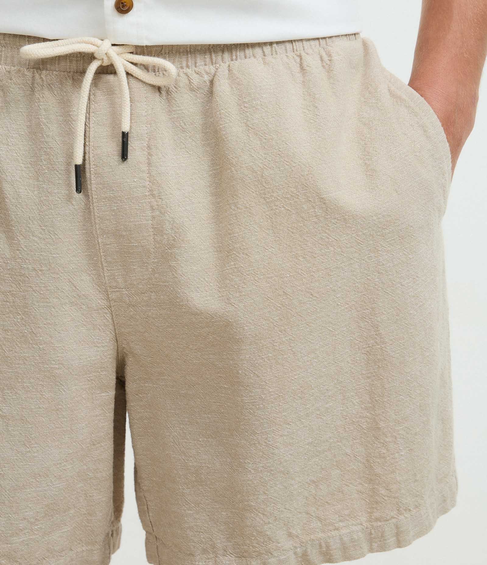 Bermuda em Algodão com Cós Elástico e Textura Bege Claro 3