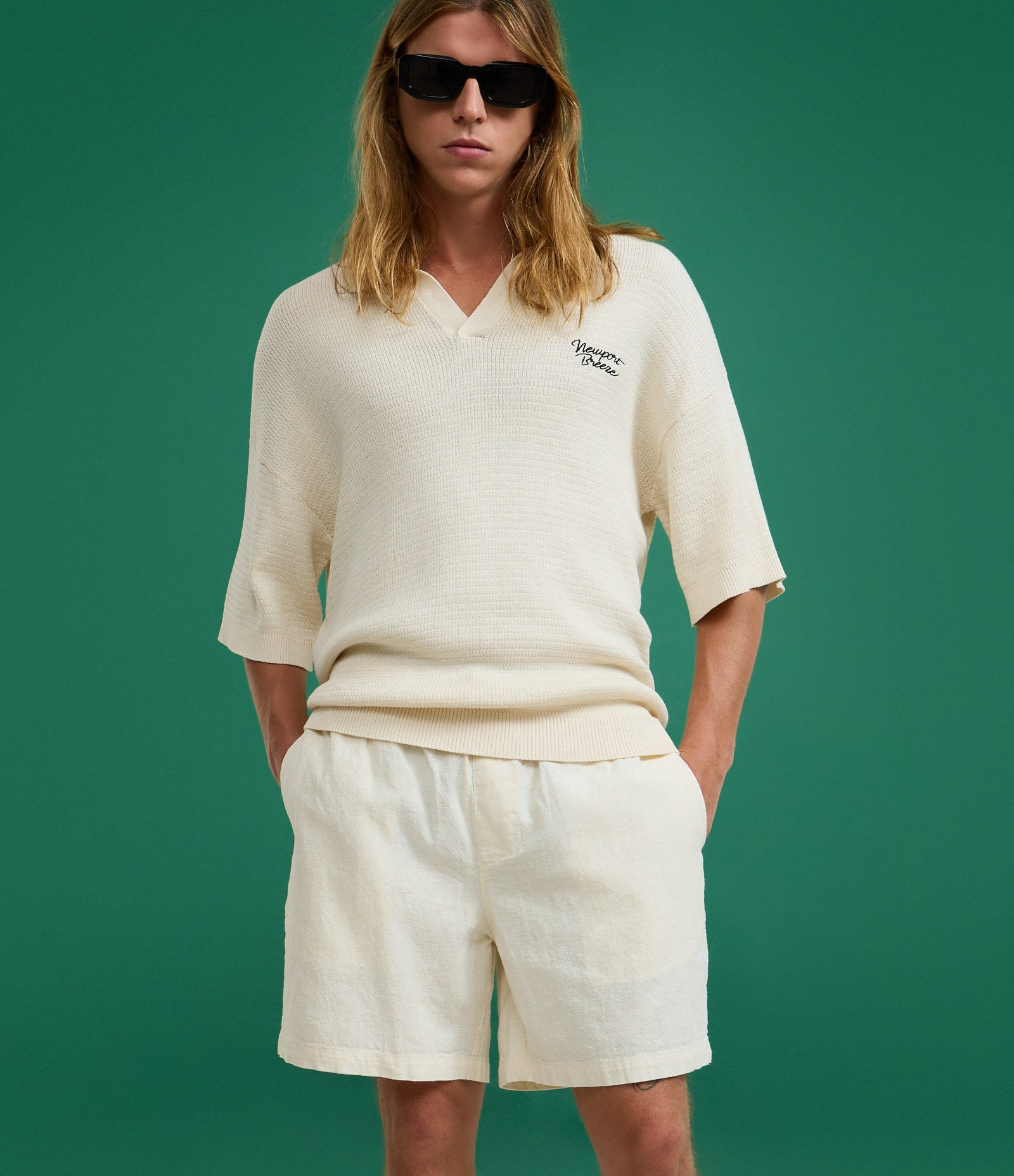 Bermuda em Algodão com Cós Elástico e Textura Off White 2