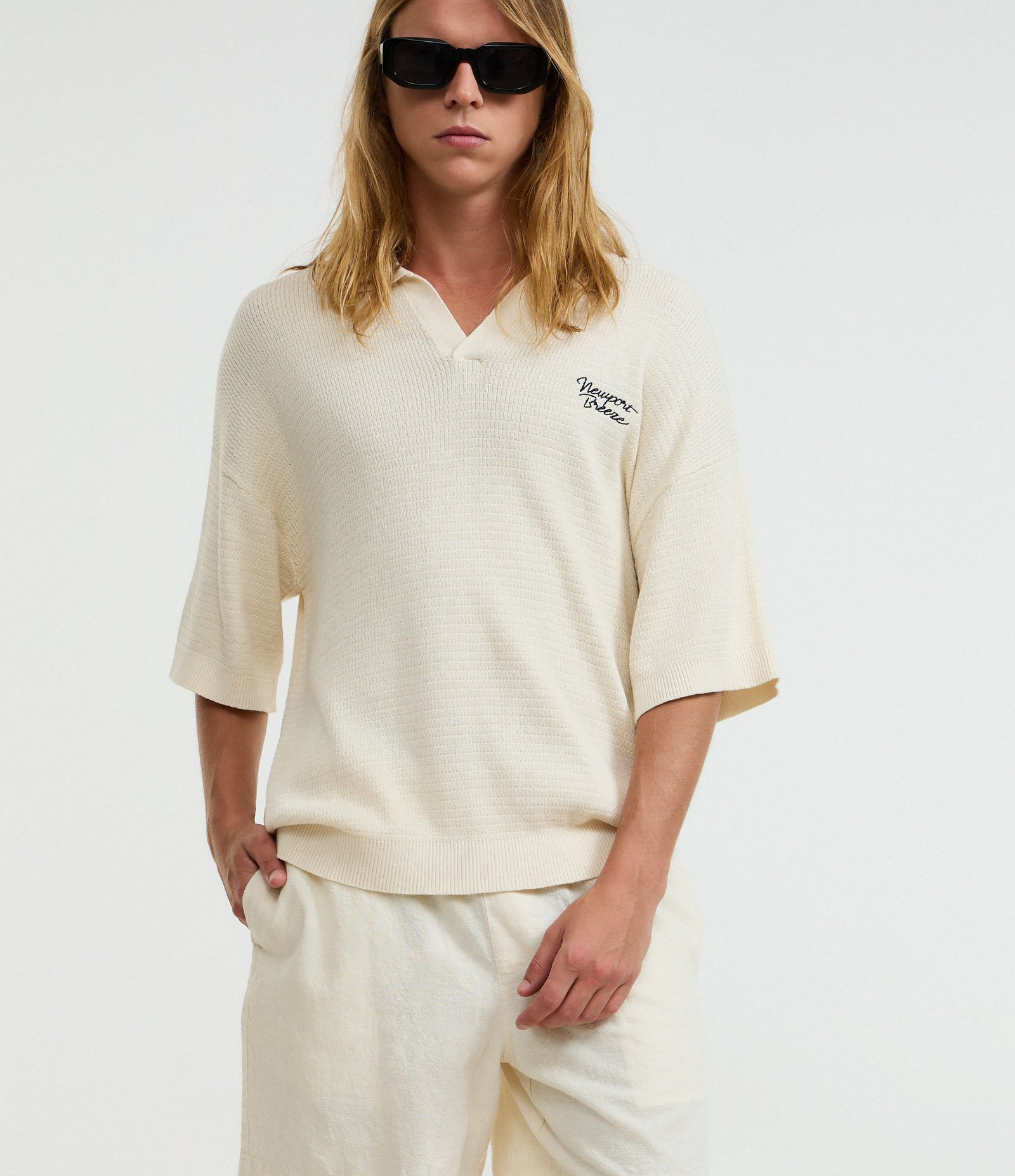 Bermuda em Algodão com Cós Elástico e Textura Off White 4