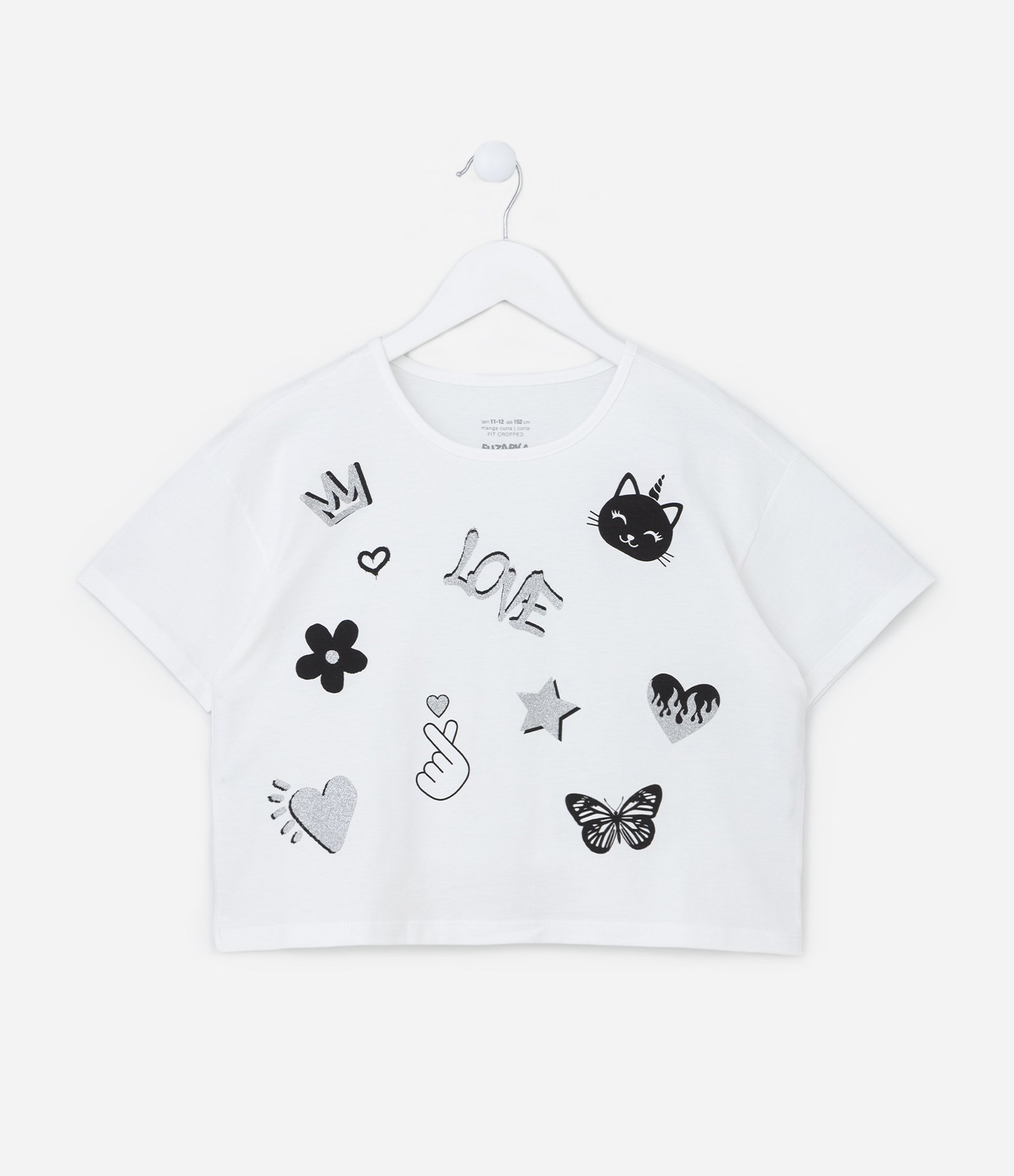 Camiseta Relaxed com Estampa de Doodles - Tam 5 a 14 Anos Branco Neve 1