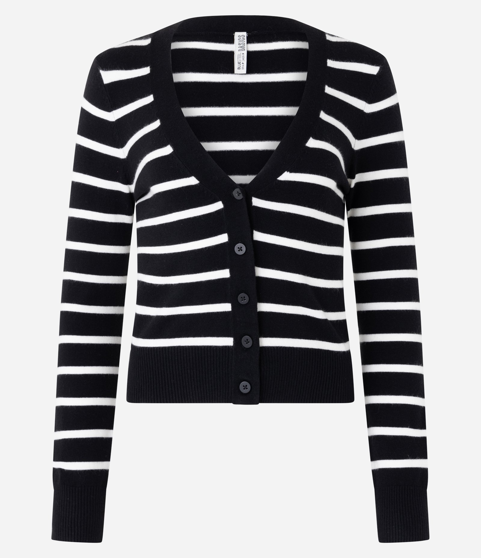 Cardigan Curto em Tricô Listrado com Botões Preto 4