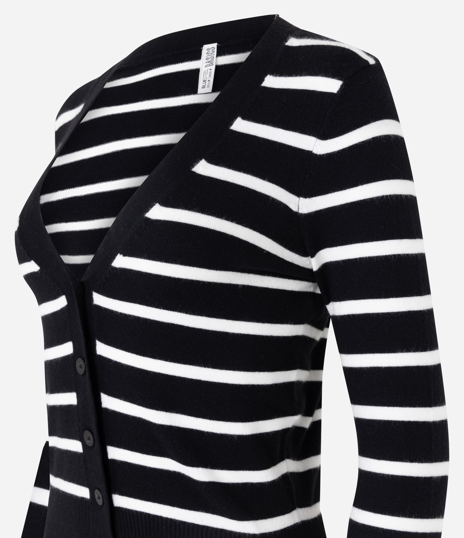 Cardigan Curto em Tricô Listrado com Botões Preto 5