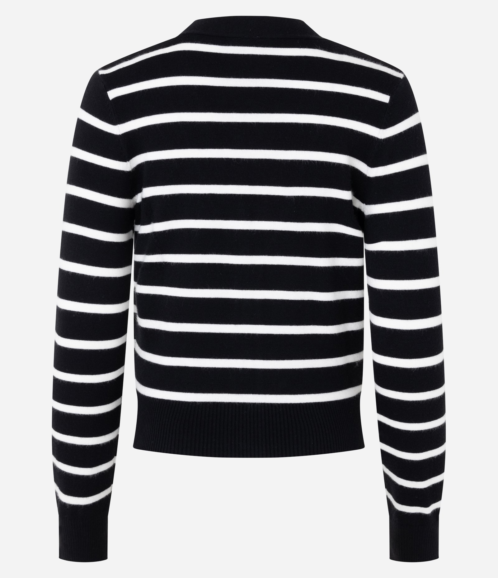 Cardigan Curto em Tricô Listrado com Botões Preto 6