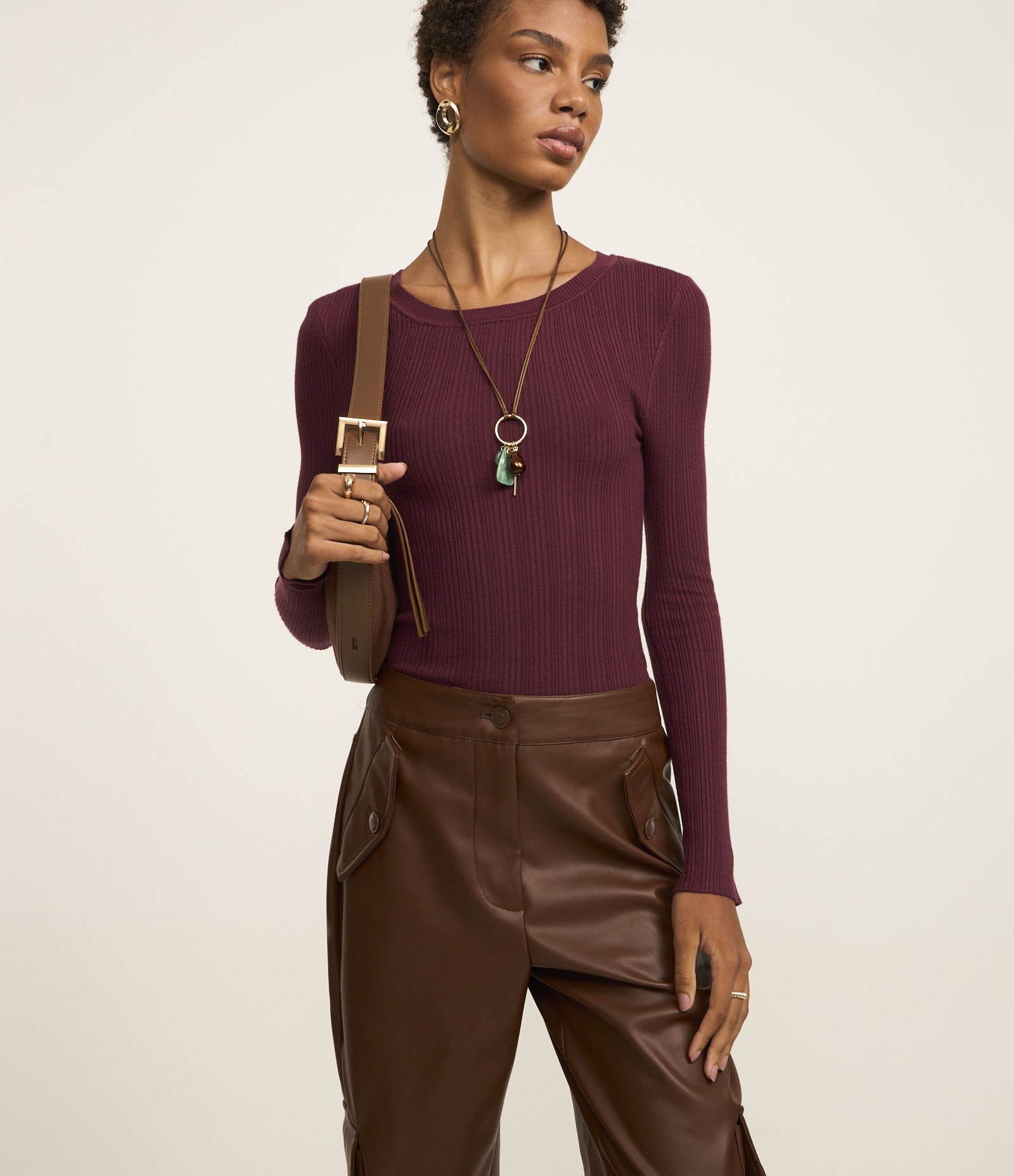 Suéter em Tricô com Textura Canelada Vermelho 1