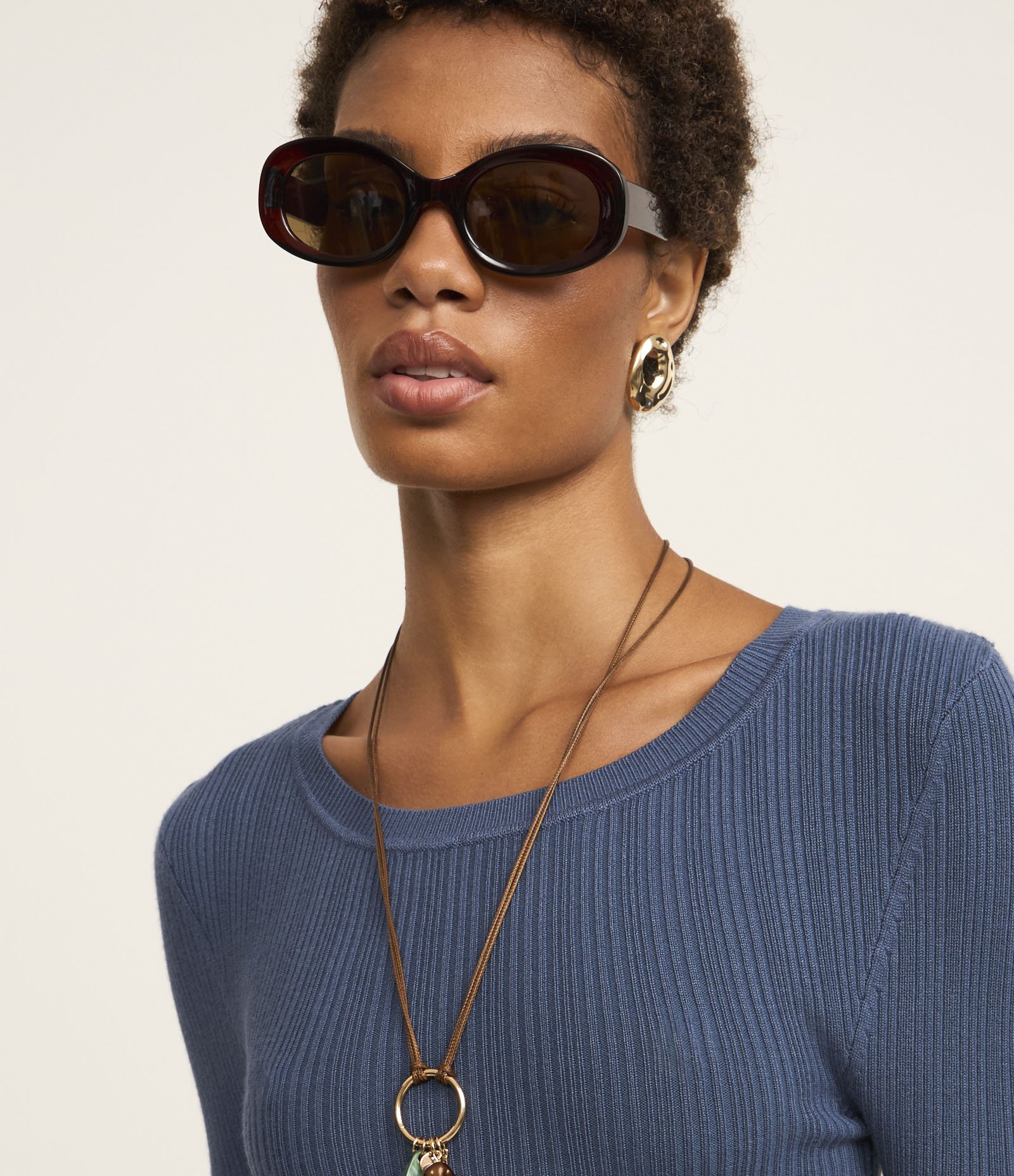 Suéter em Tricô com Textura Canelada Azul 4