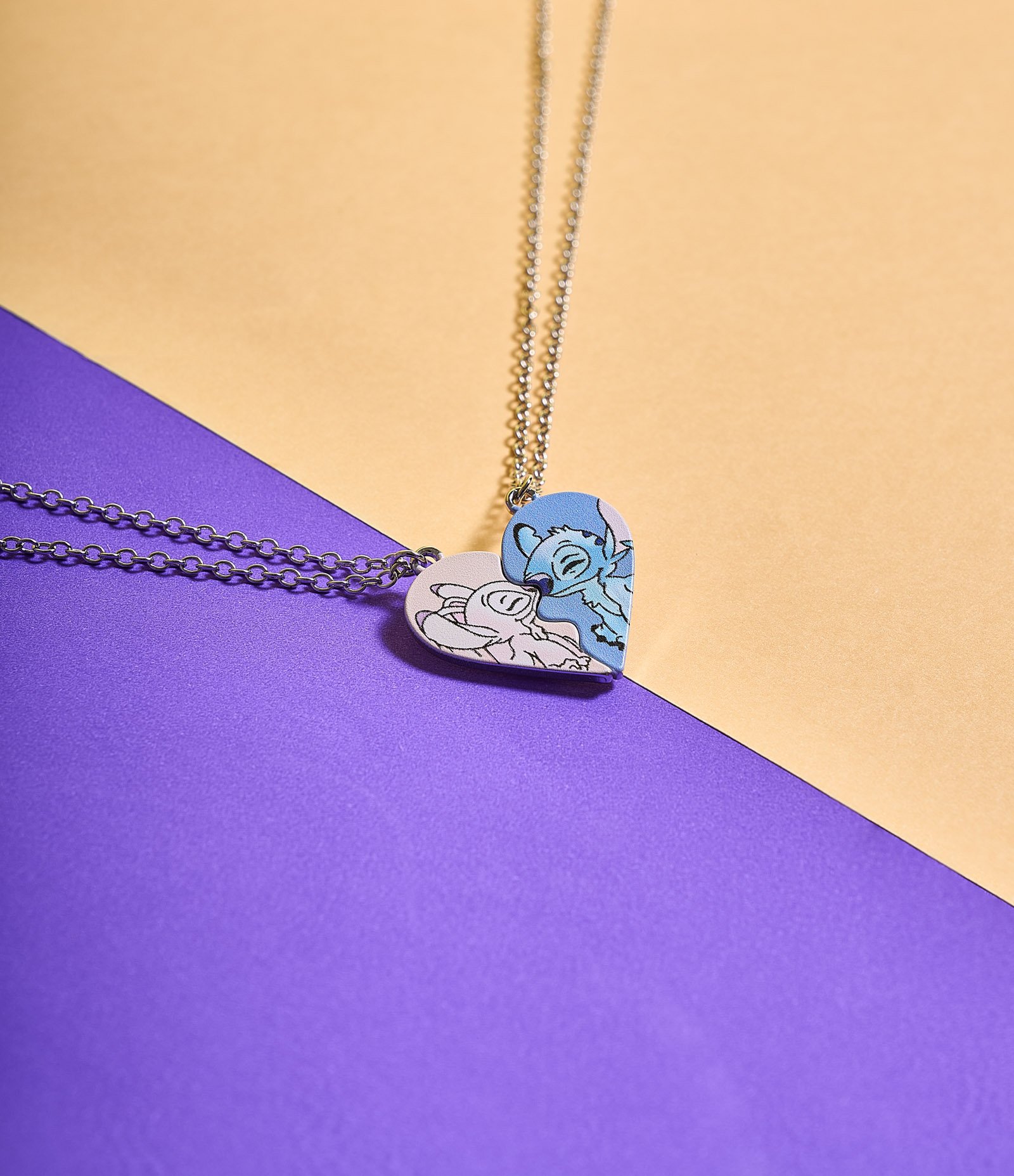 Kit 02 Colares Infantis Bff com Pingente Stitch e Angel Prata/Azul 1