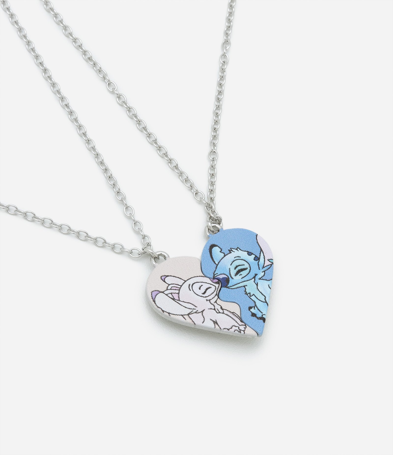 Kit 02 Colares Infantis Bff com Pingente Stitch e Angel Prata/Azul 2