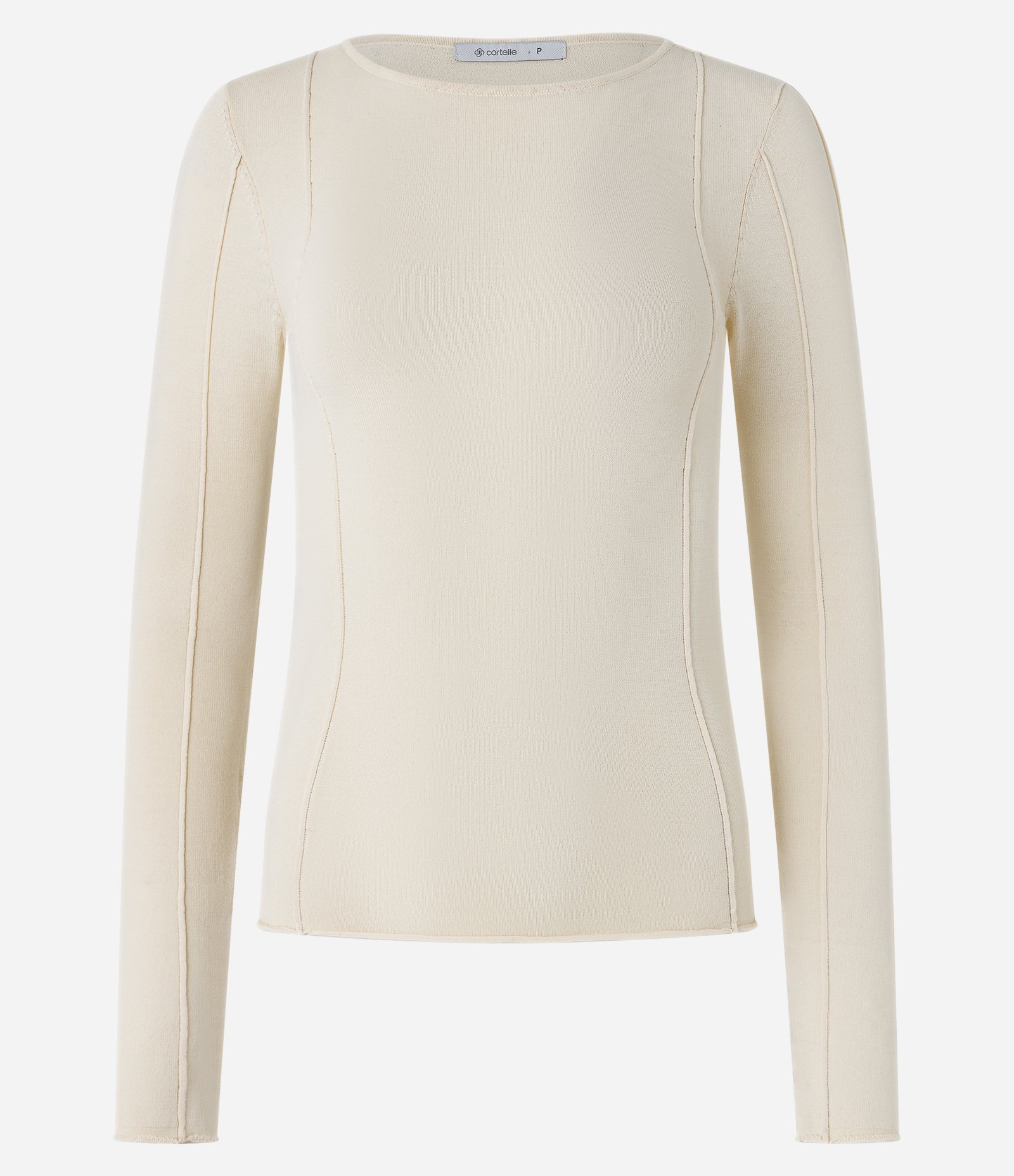 Suéter em Tricô com Gola Redonda e Frisos Frontais Bege Claro 5