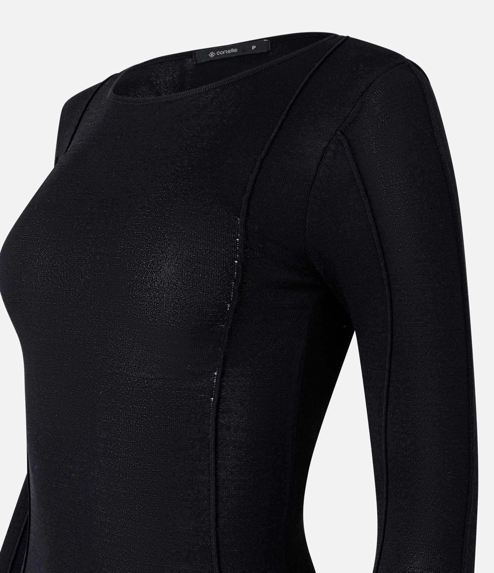 Suéter em Tricô com Gola Redonda e Frisos Frontais Preto 6