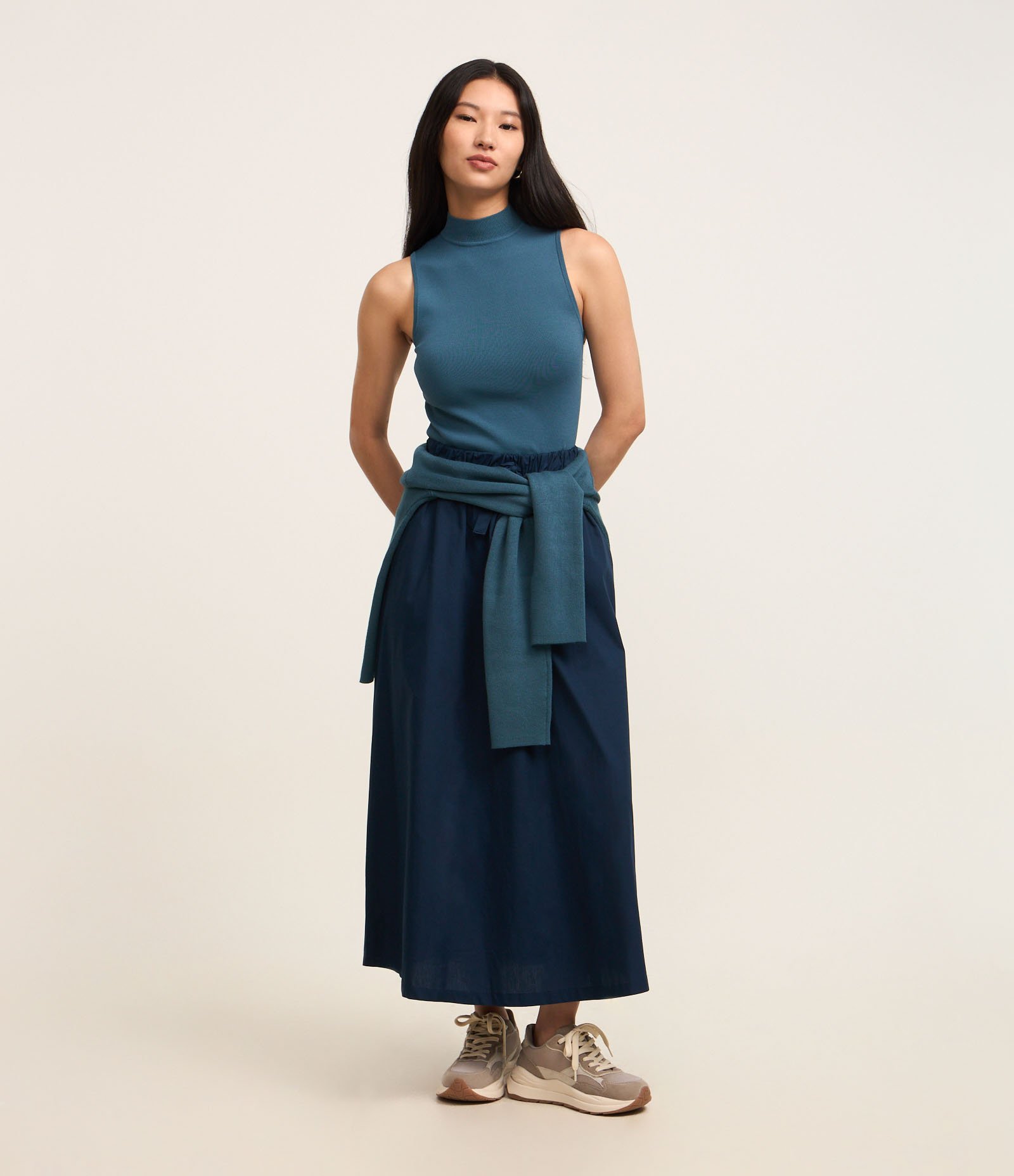 Blusa em Tricô com Golinha e Textura Canelada Azul 2