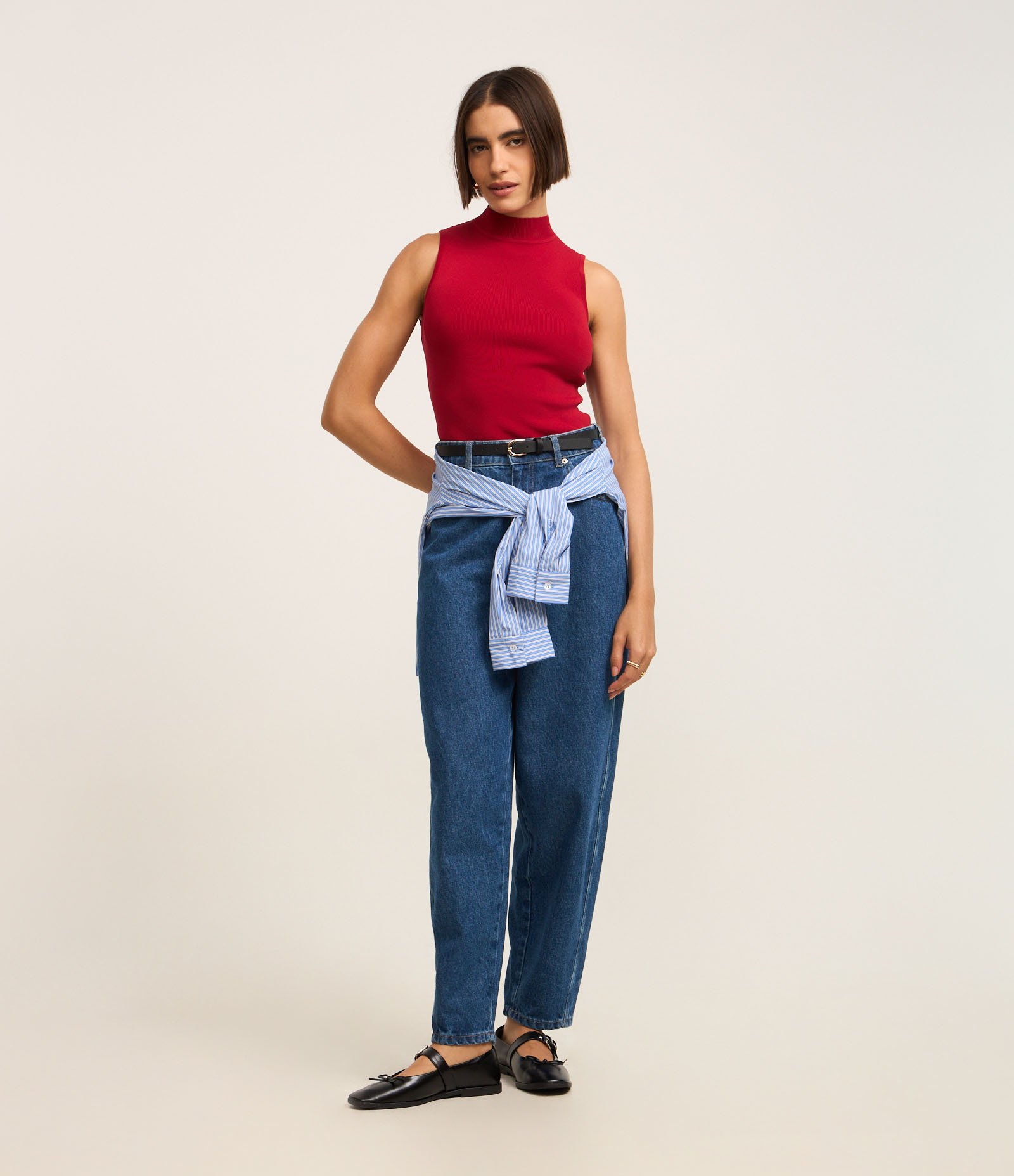 Blusa em Tricô com Golinha e Textura Canelada Vermelho 2