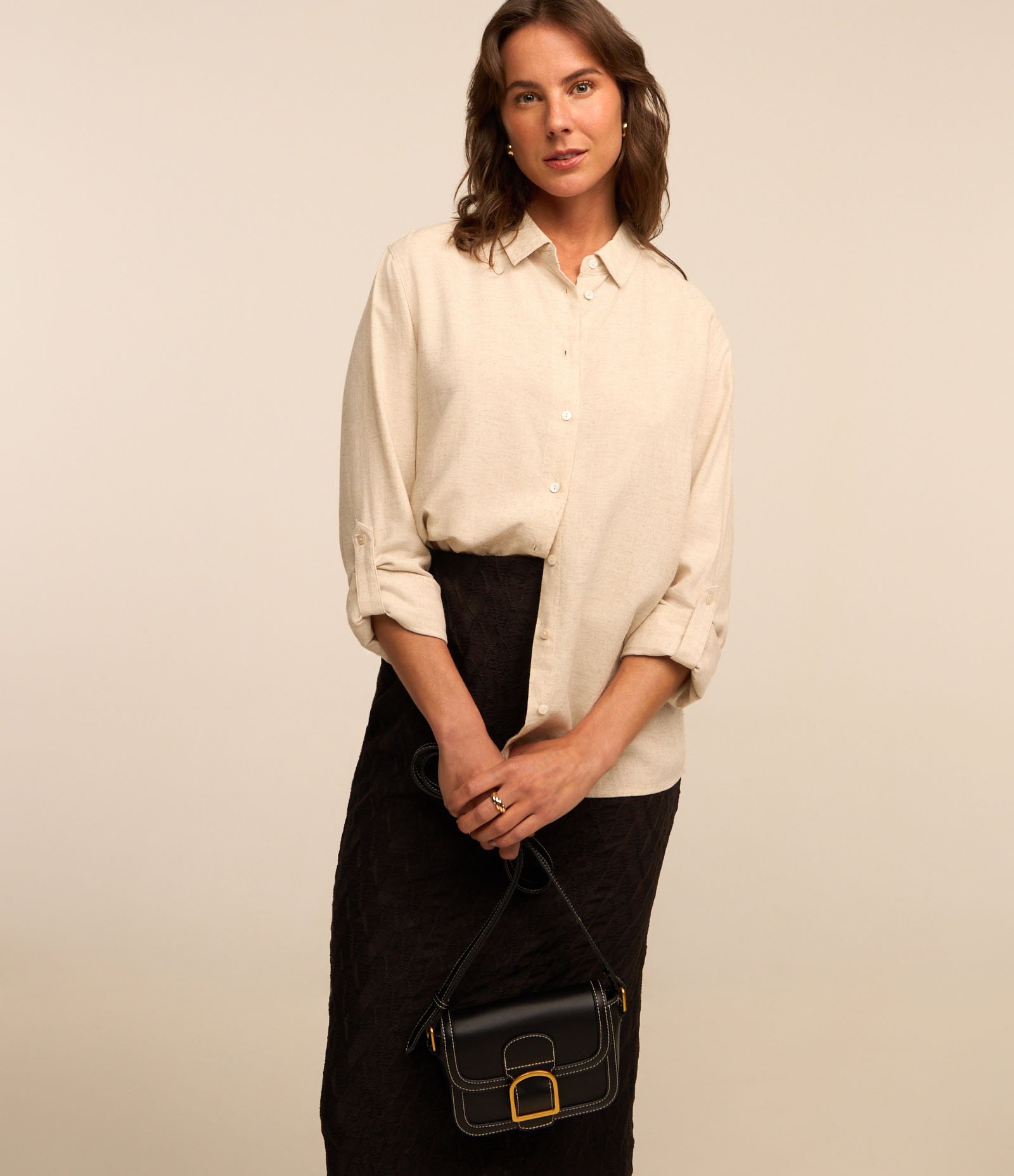 Saia Reta com Cós Elástico e Texturas Preto 2