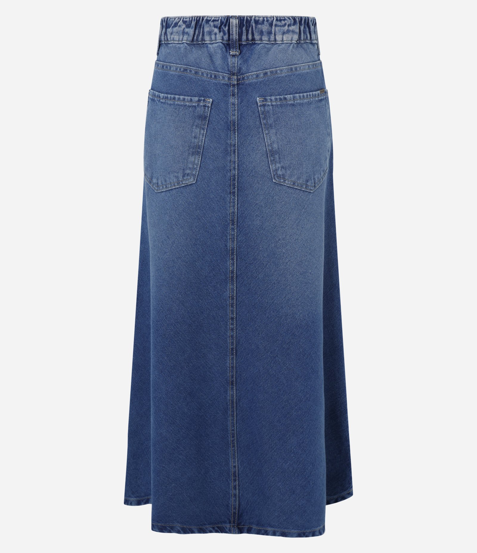 Saia Midi Evasê em Jeans com Recorte no Viés Médio 6