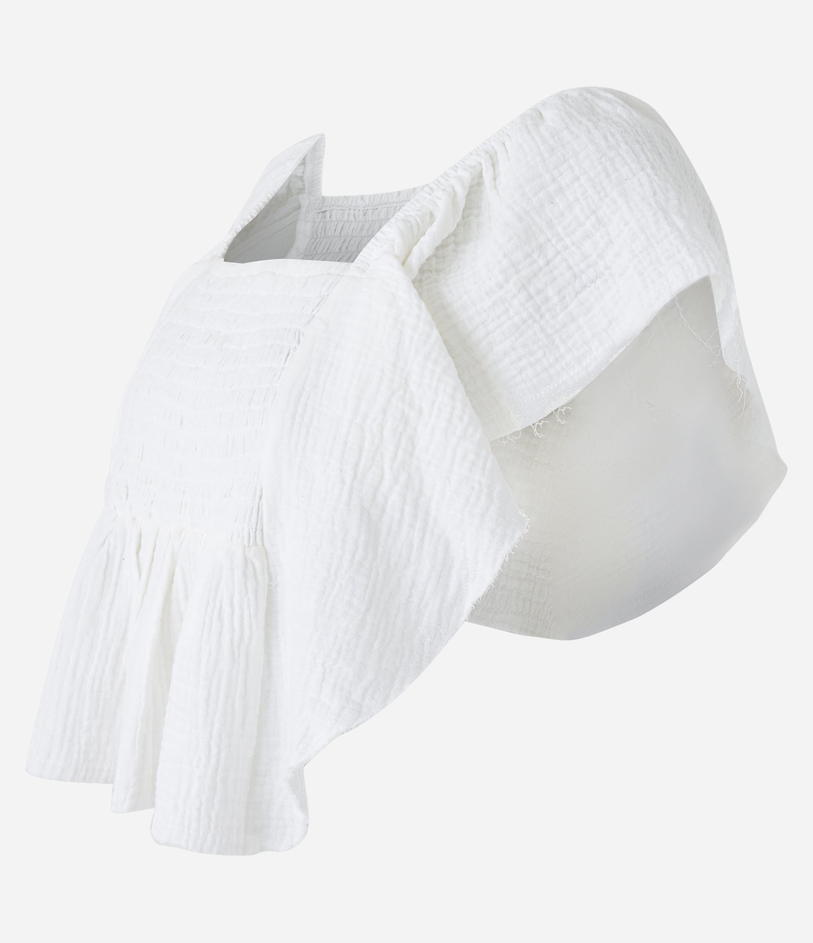 Blusa Bata Curta Texturizada com Lastex e Babados Branco 6