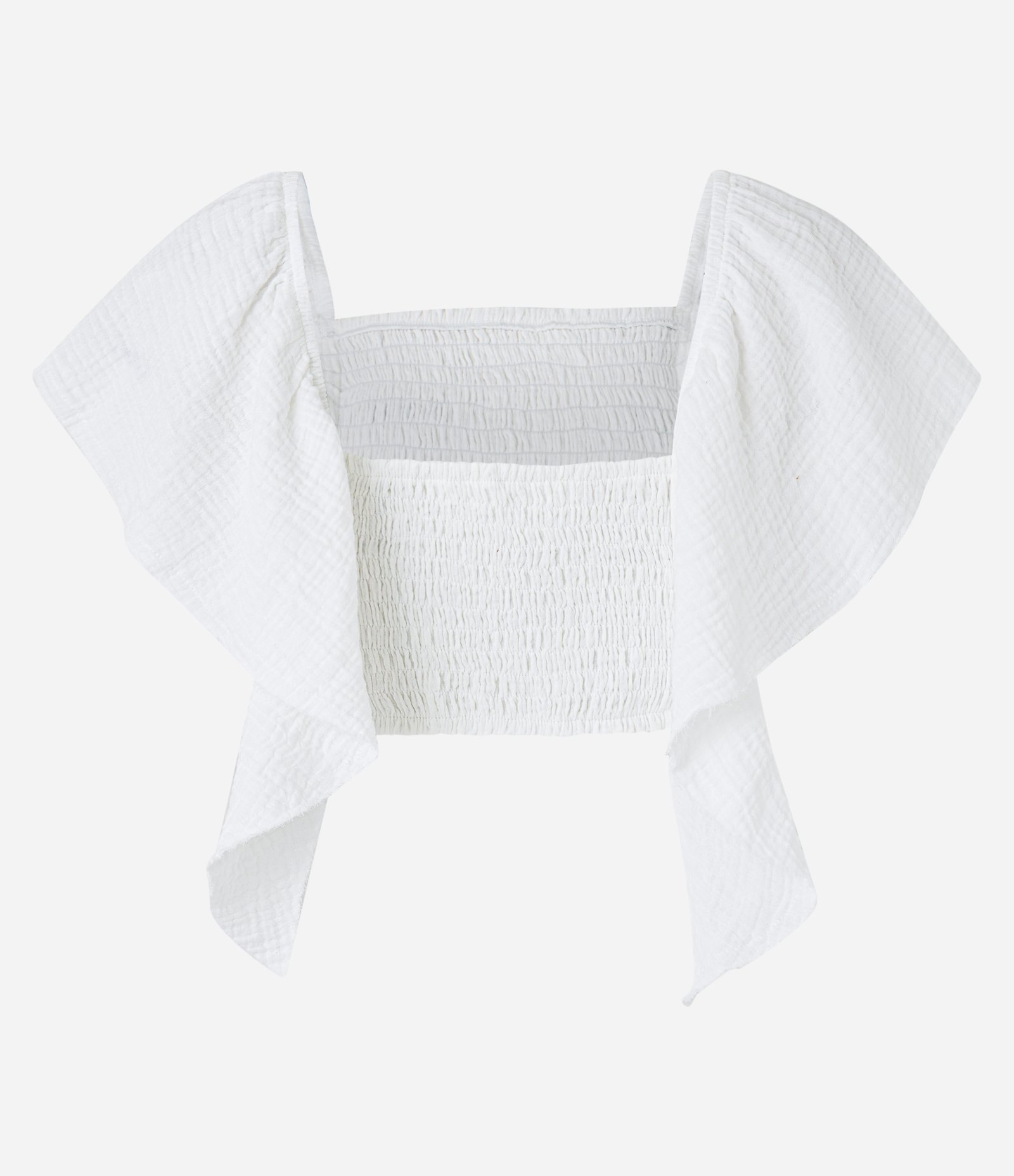 Blusa Bata Curta Texturizada com Lastex e Babados Branco 7