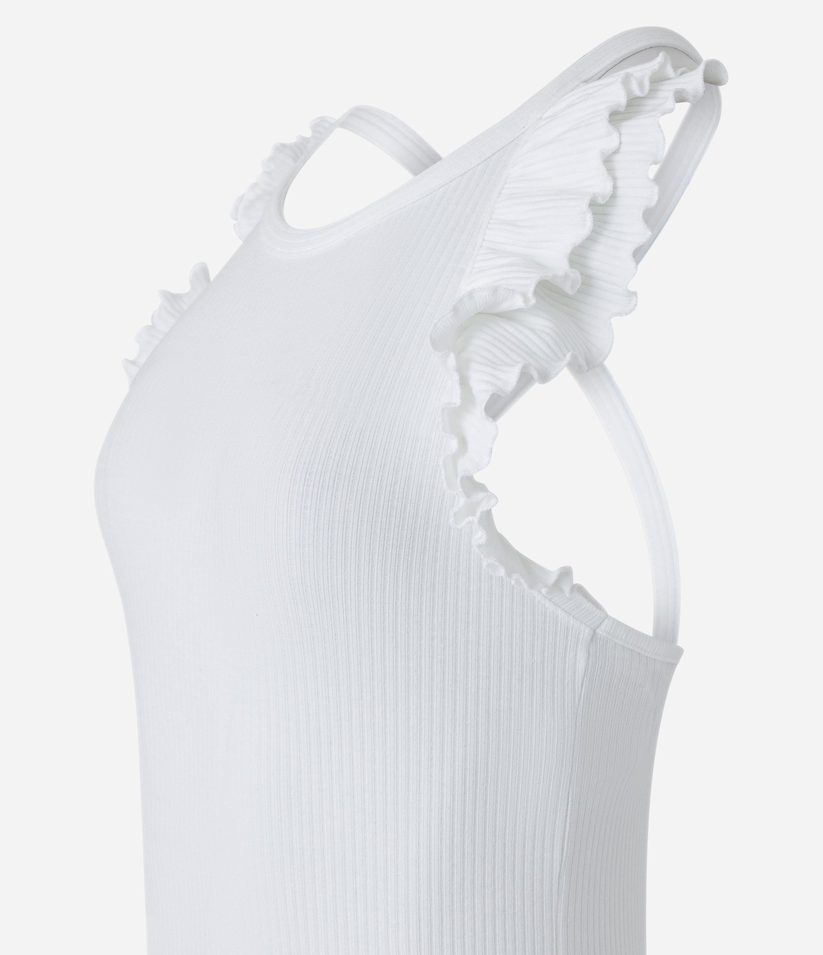 Vestido Longo em Ribana com Babados nos Ombros e Tiras em X nas Costas Branco 5