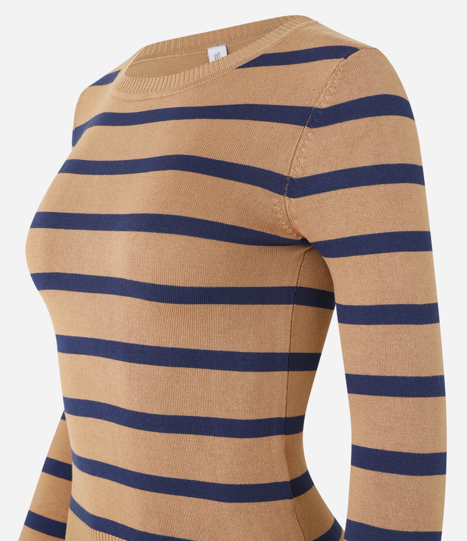 Blusa em Viscose Listrado com Punhos e Barra Canelada Bege 4