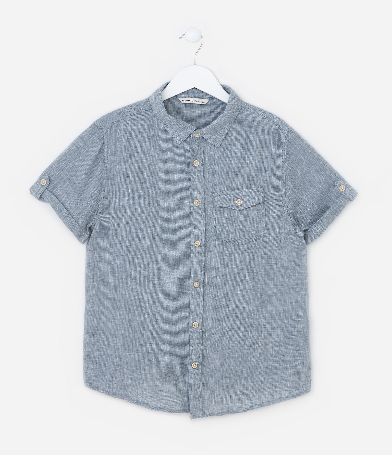 Camisa Infantil em Viscose e Linho com Bolsinho -Tam 5 a 14 Anos Azul 1