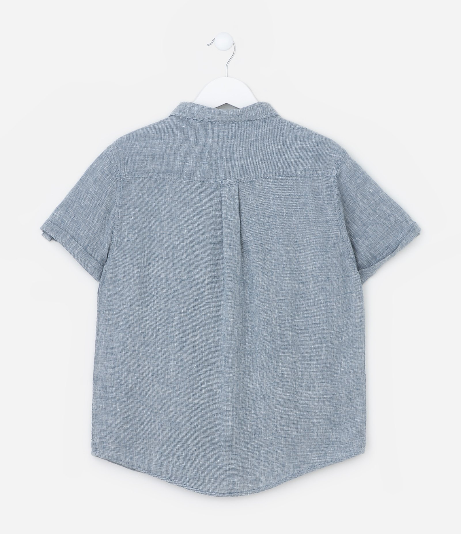 Camisa Infantil em Viscose e Linho com Bolsinho -Tam 5 a 14 Anos Azul 2