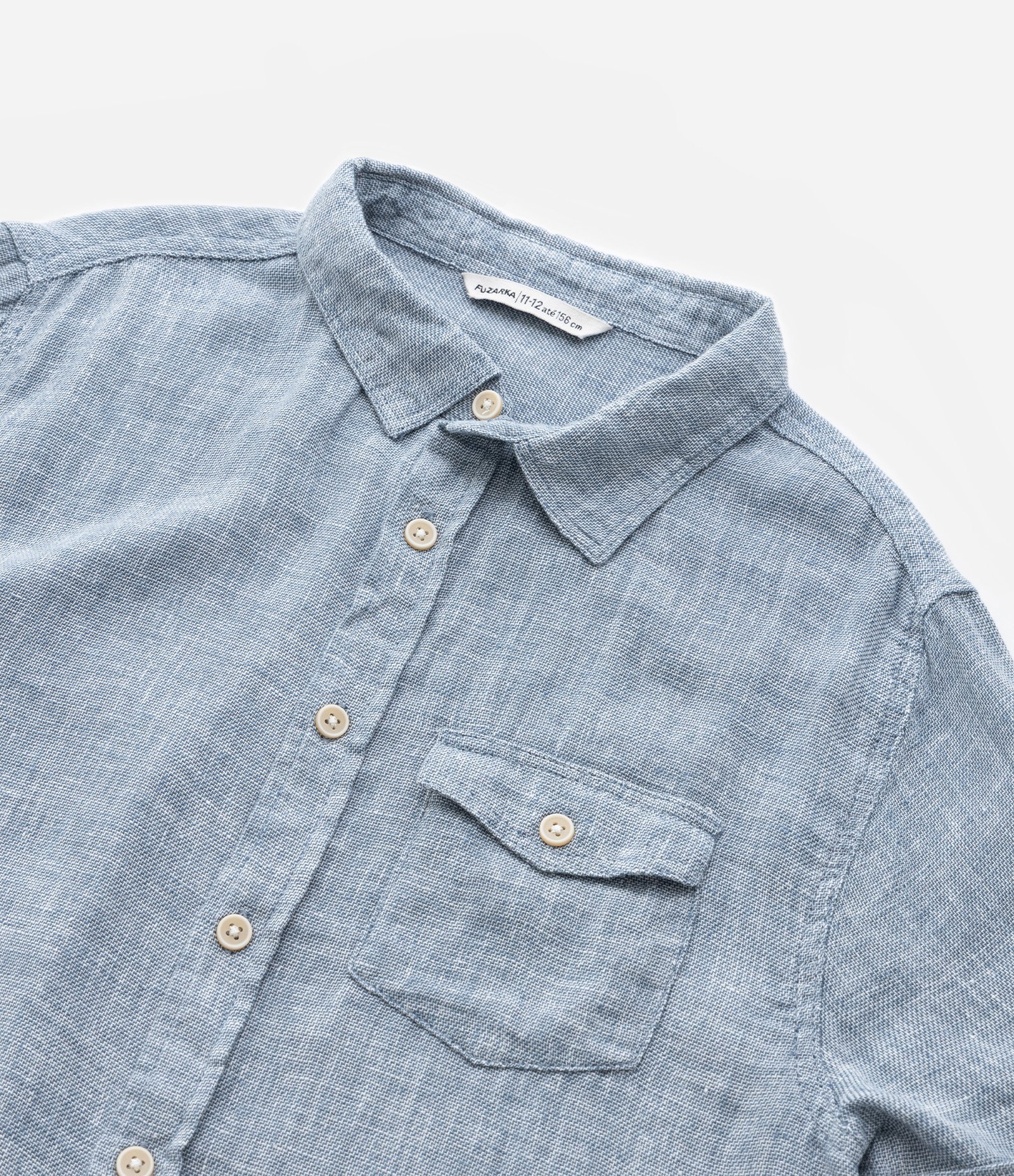 Camisa Infantil em Viscose e Linho com Bolsinho -Tam 5 a 14 Anos Azul 7