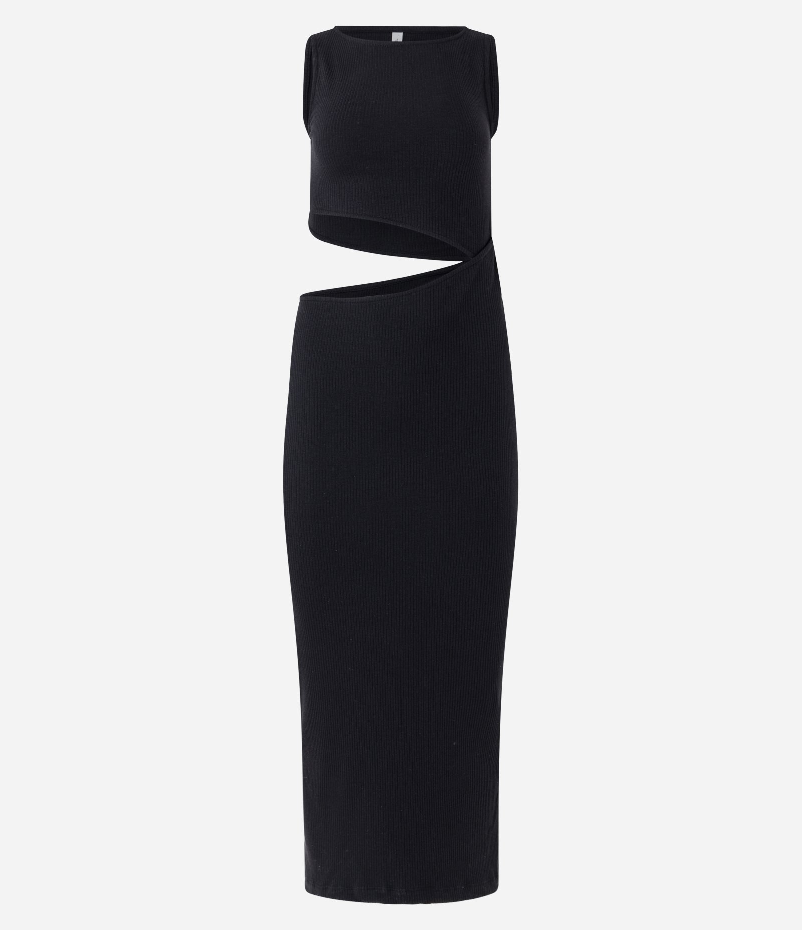 Vestido Longo em Ribana com Recorte Vazado na Cintura Preto 5