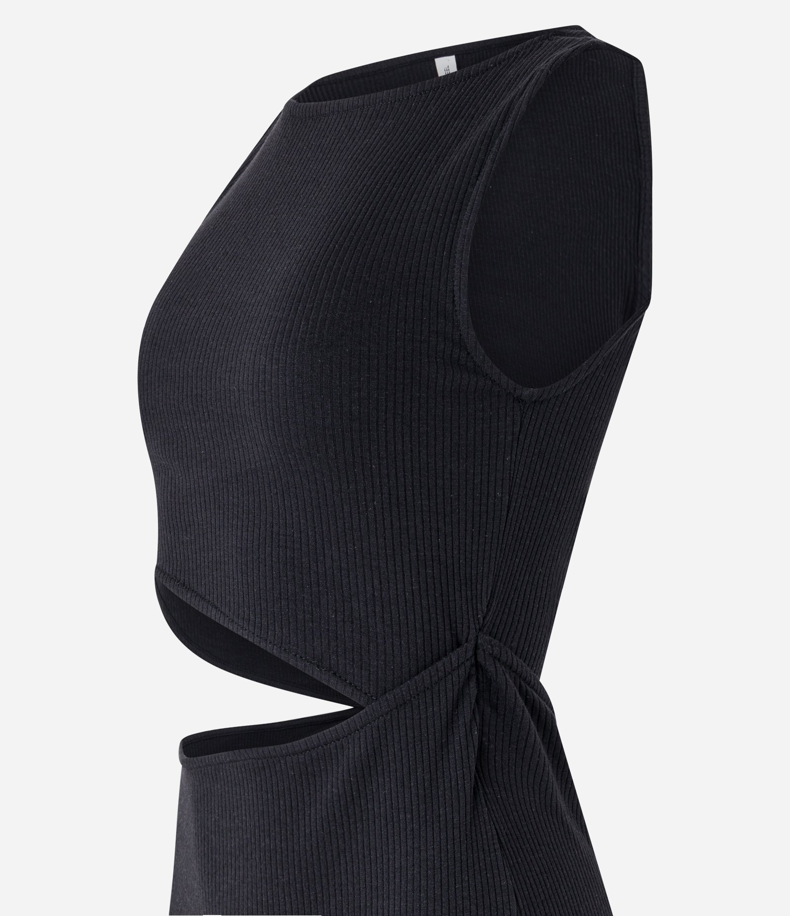 Vestido Longo em Ribana com Recorte Vazado na Cintura Preto 6