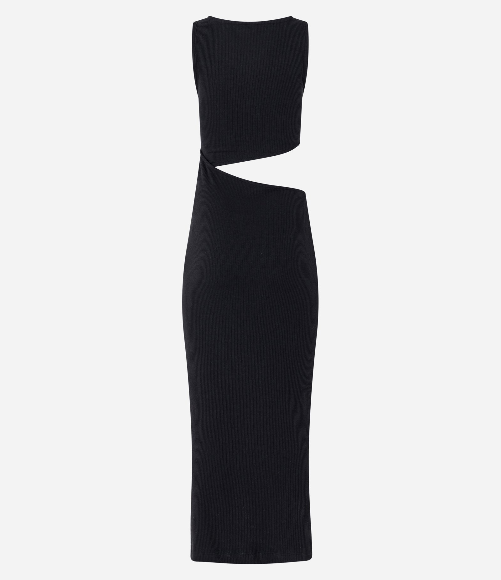 Vestido Longo em Ribana com Recorte Vazado na Cintura Preto 7
