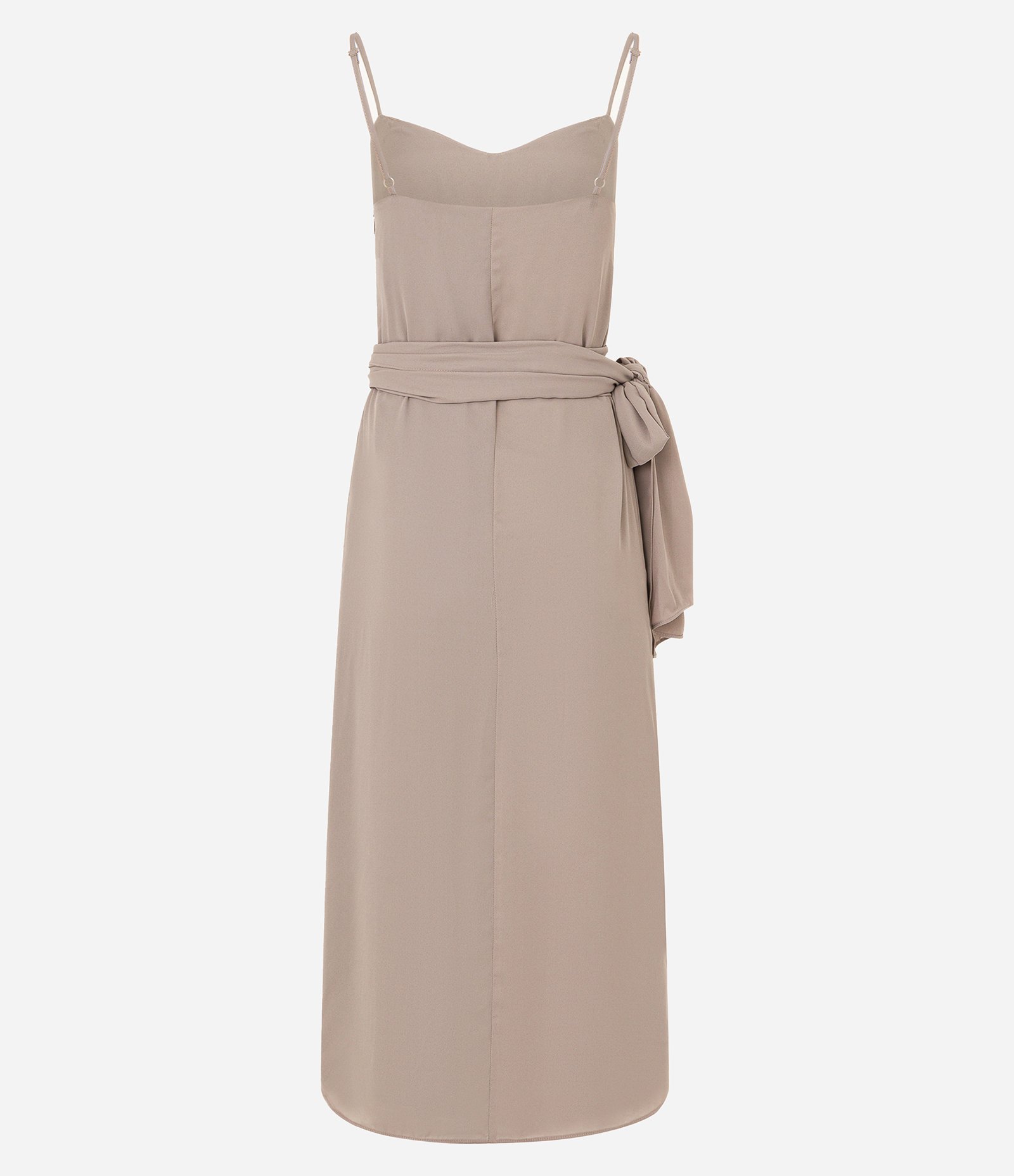 Vestido Midi Fluído em Voal com Sobreposição de Manga com Amarração Bege Acinzentado 7