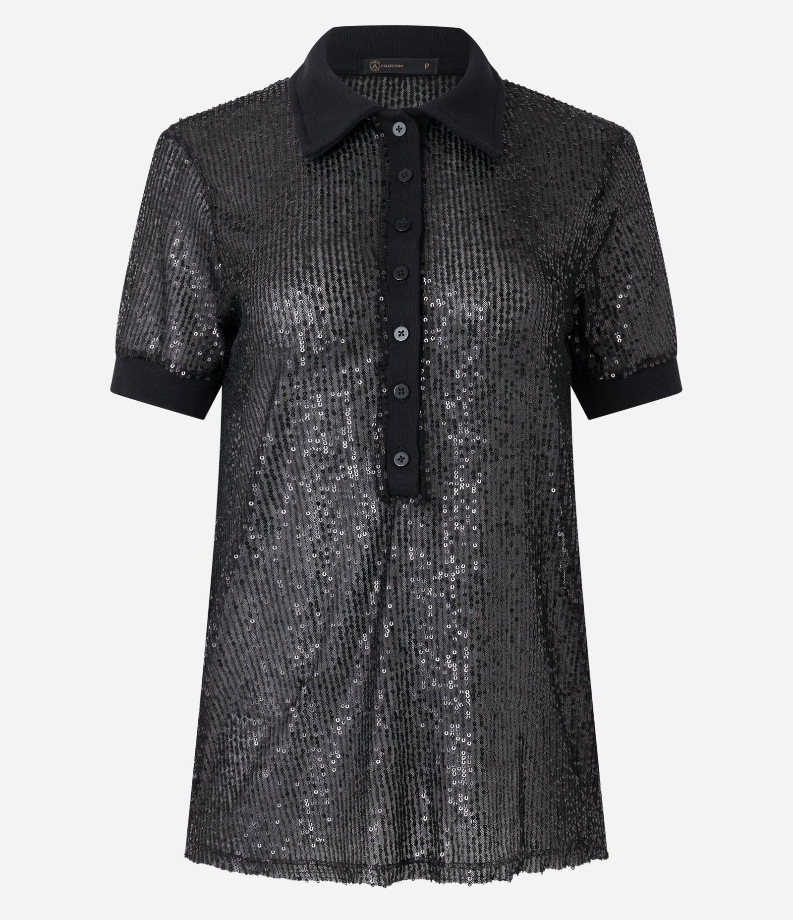 Blusa Gola Polo em Malha de Paetês Preto 5
