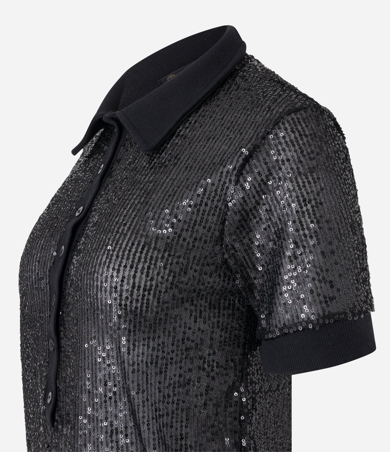 Blusa Gola Polo em Malha de Paetês Preto 6