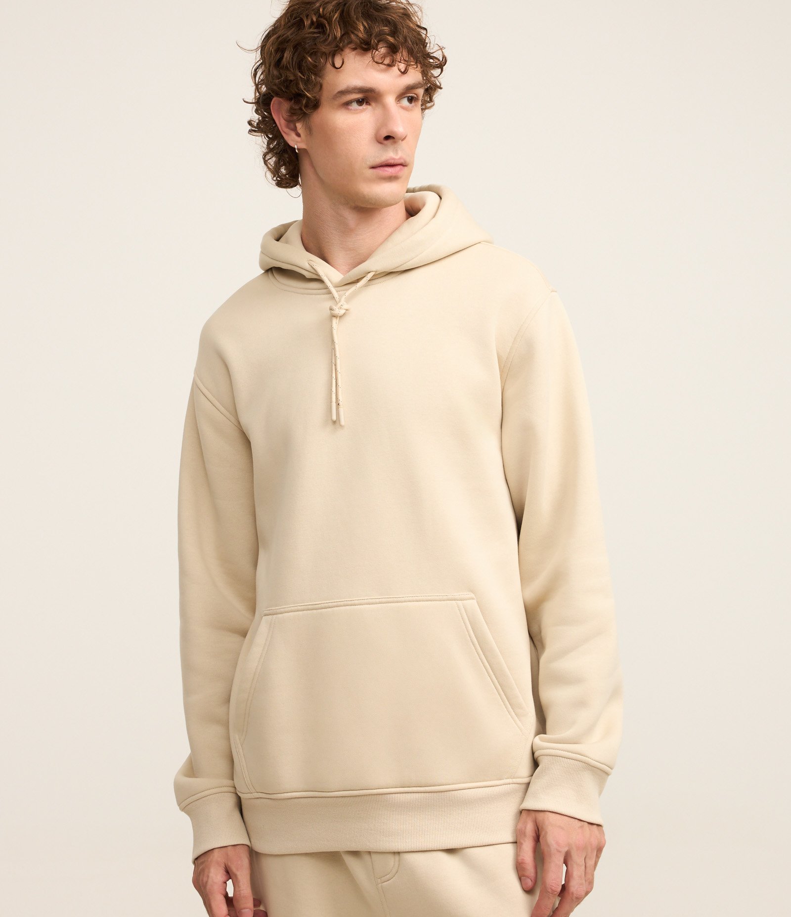 Blusão Fechado Comfort em Moletom com Capuz Bege 1