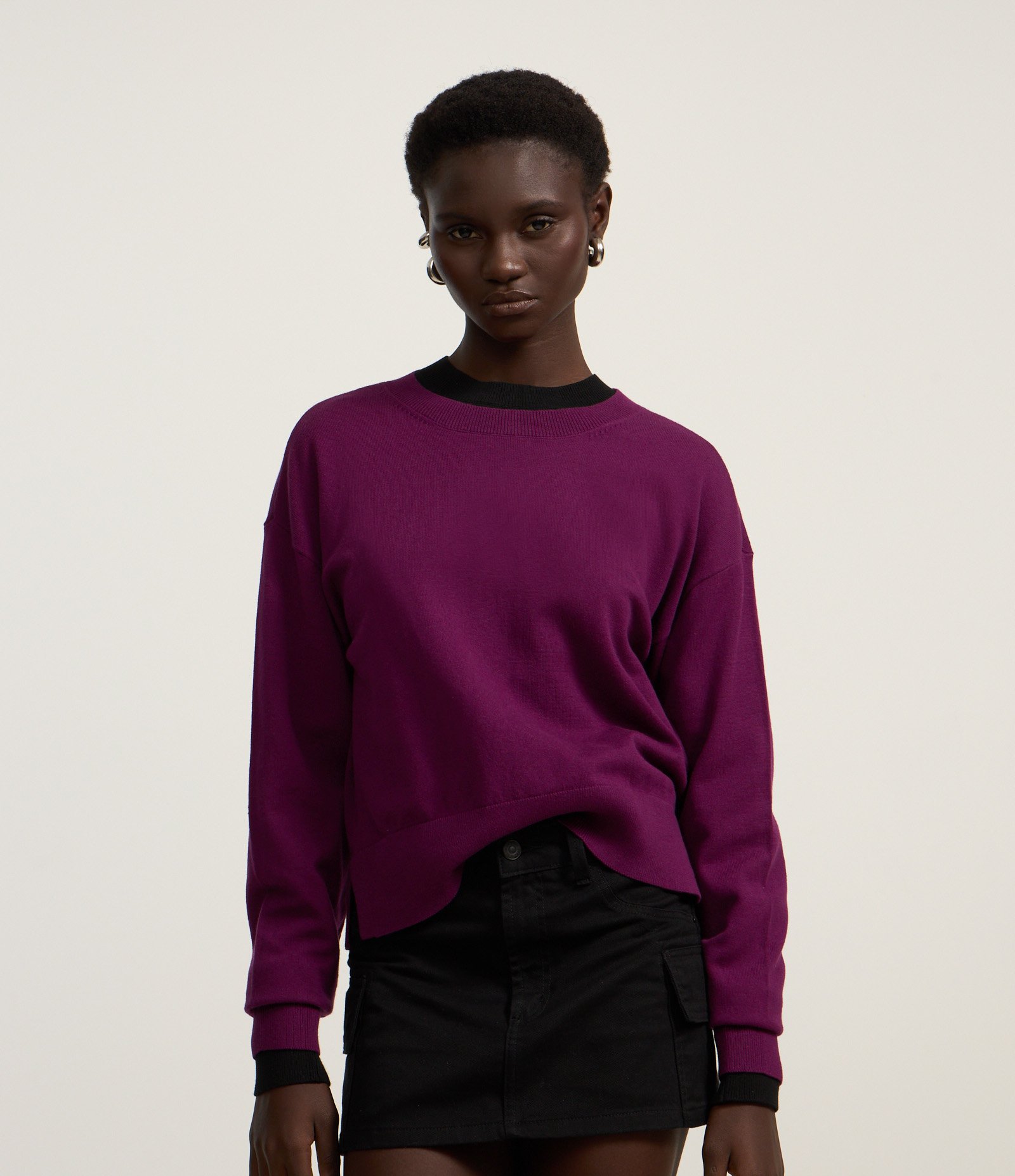 Suéter Boxy em Tricô com Gola Redonda Roxo 1