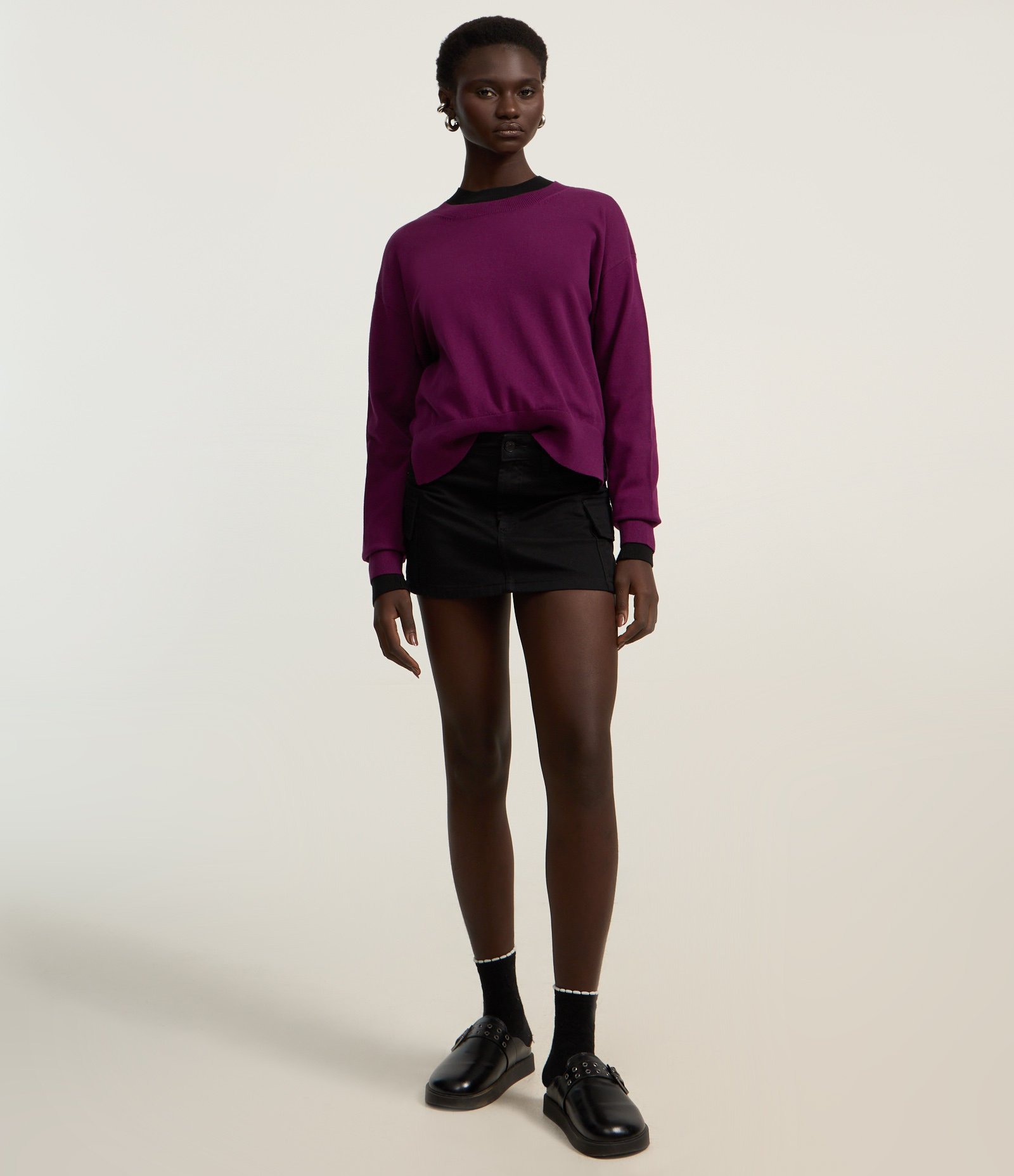 Suéter Boxy em Tricô com Gola Redonda Roxo 2