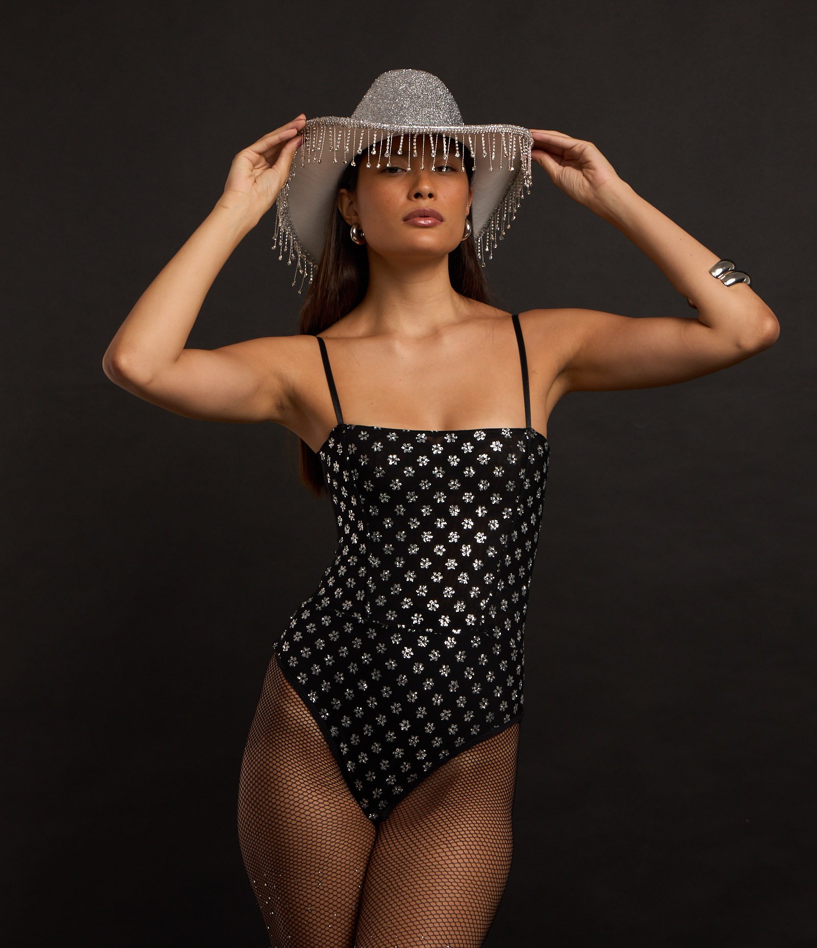 Body de Alça Sem Bojo em Tule com Flores Metalizadas 6