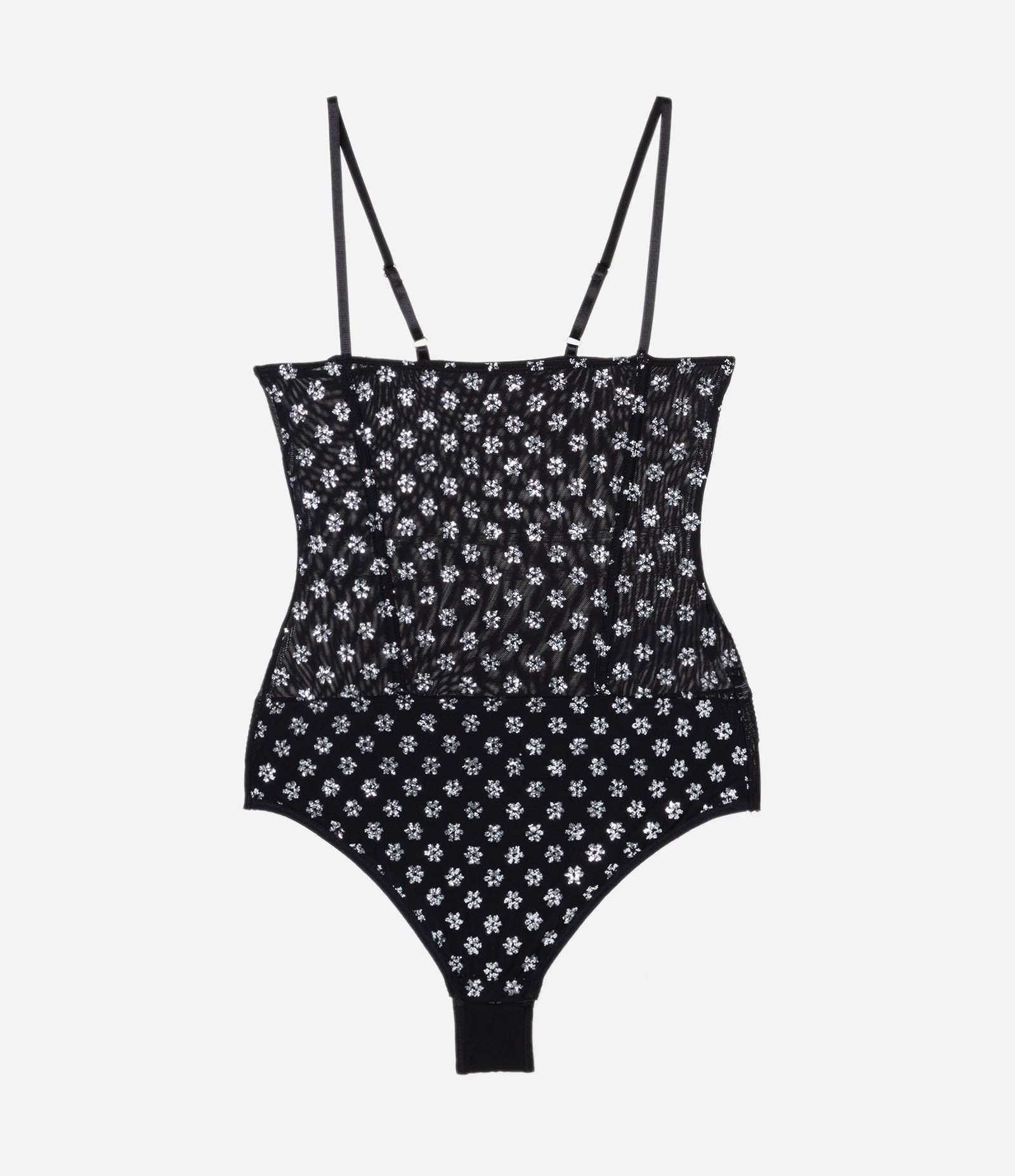 Body de Alça Sem Bojo em Tule com Flores Metalizadas 7